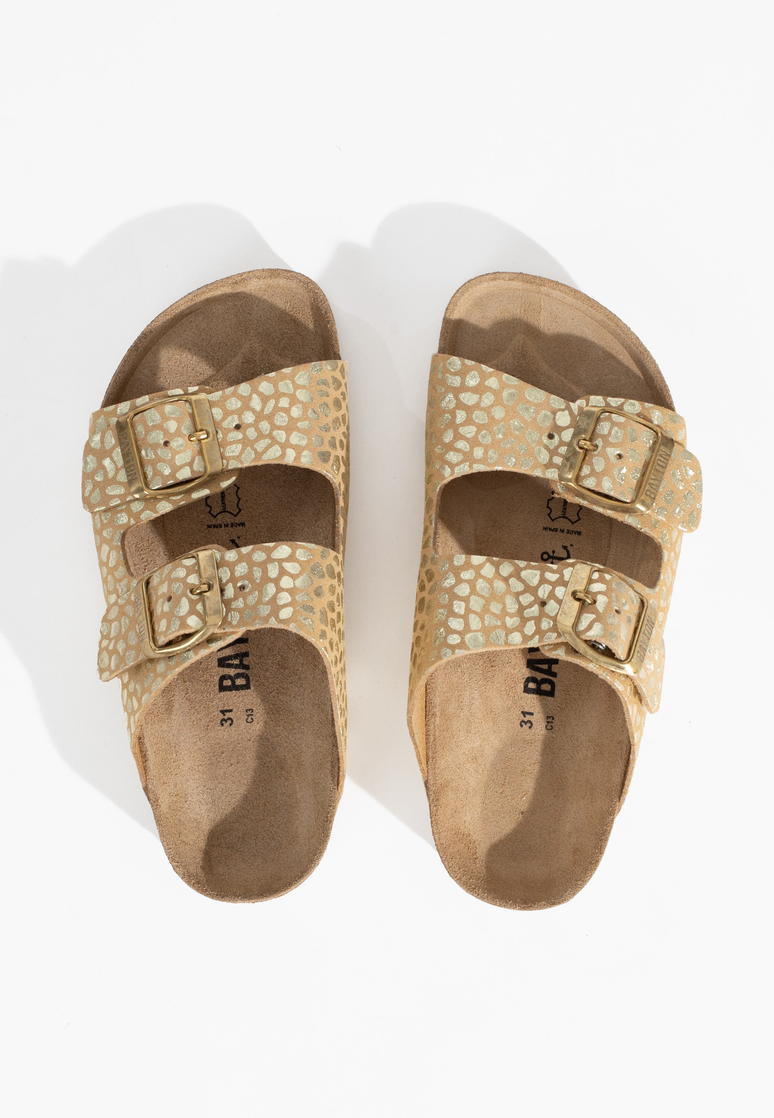 Beige And Gold Atlas 2 Strap Sandals