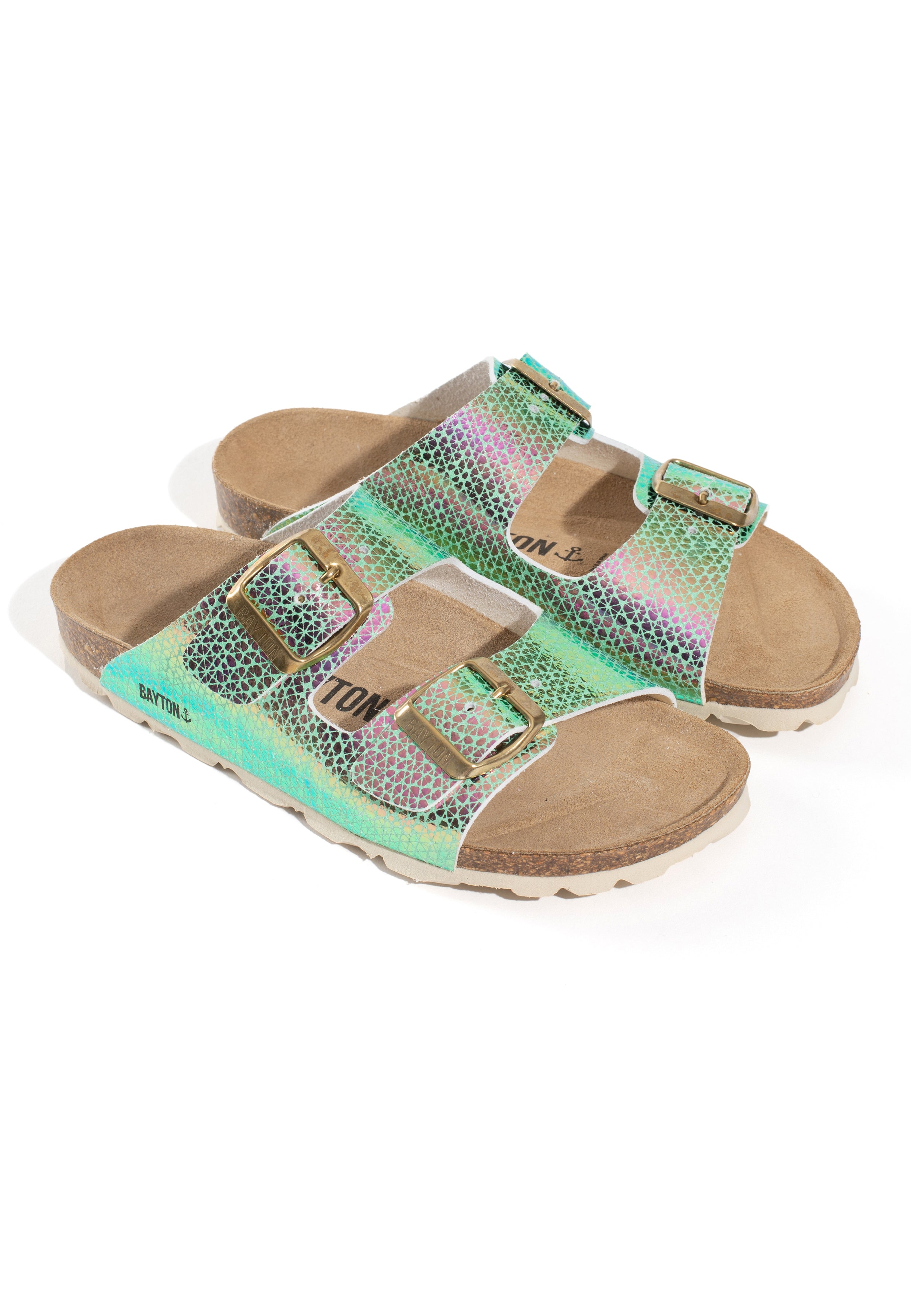 Atlas 2 Strap Sandals in Pale Green and Pink