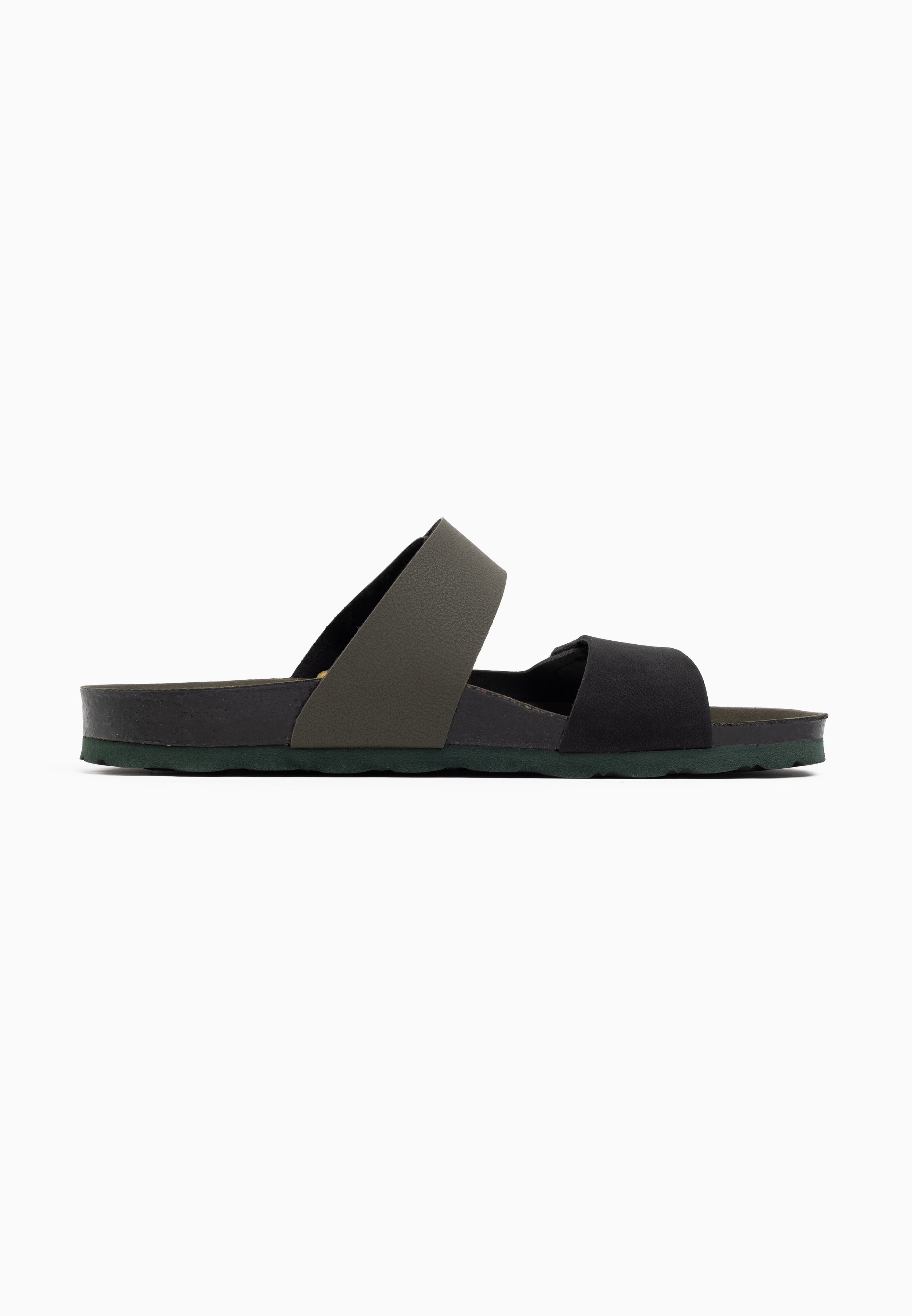 Gabian Black and Khaki 2-Strap Sandals