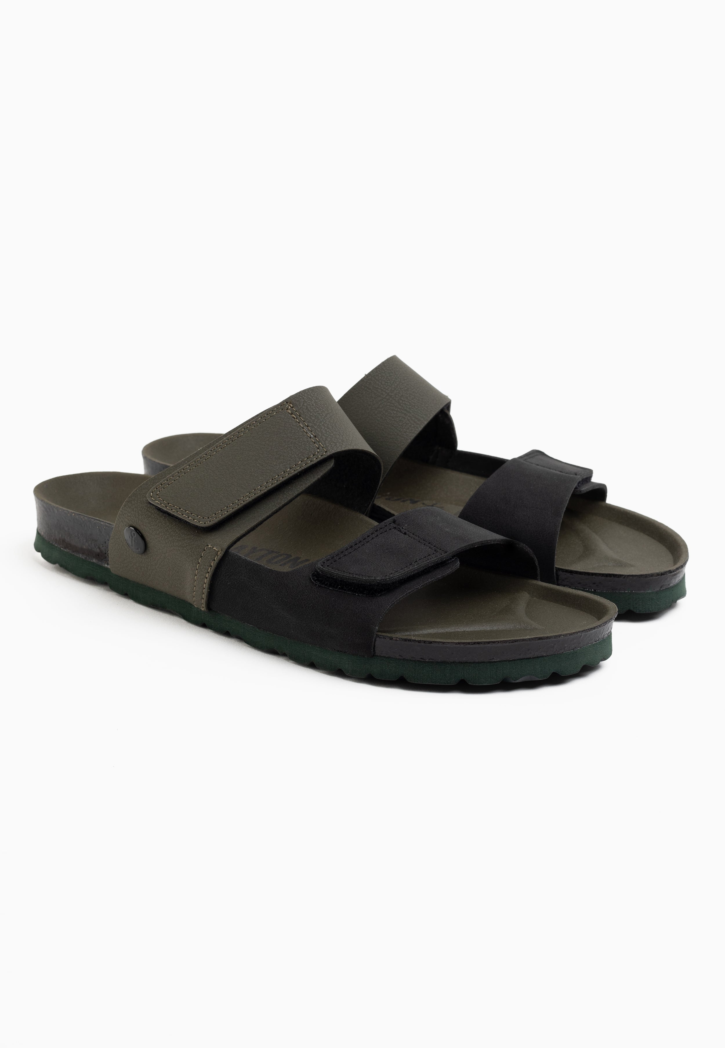 Gabian Black and Khaki 2-Strap Sandals