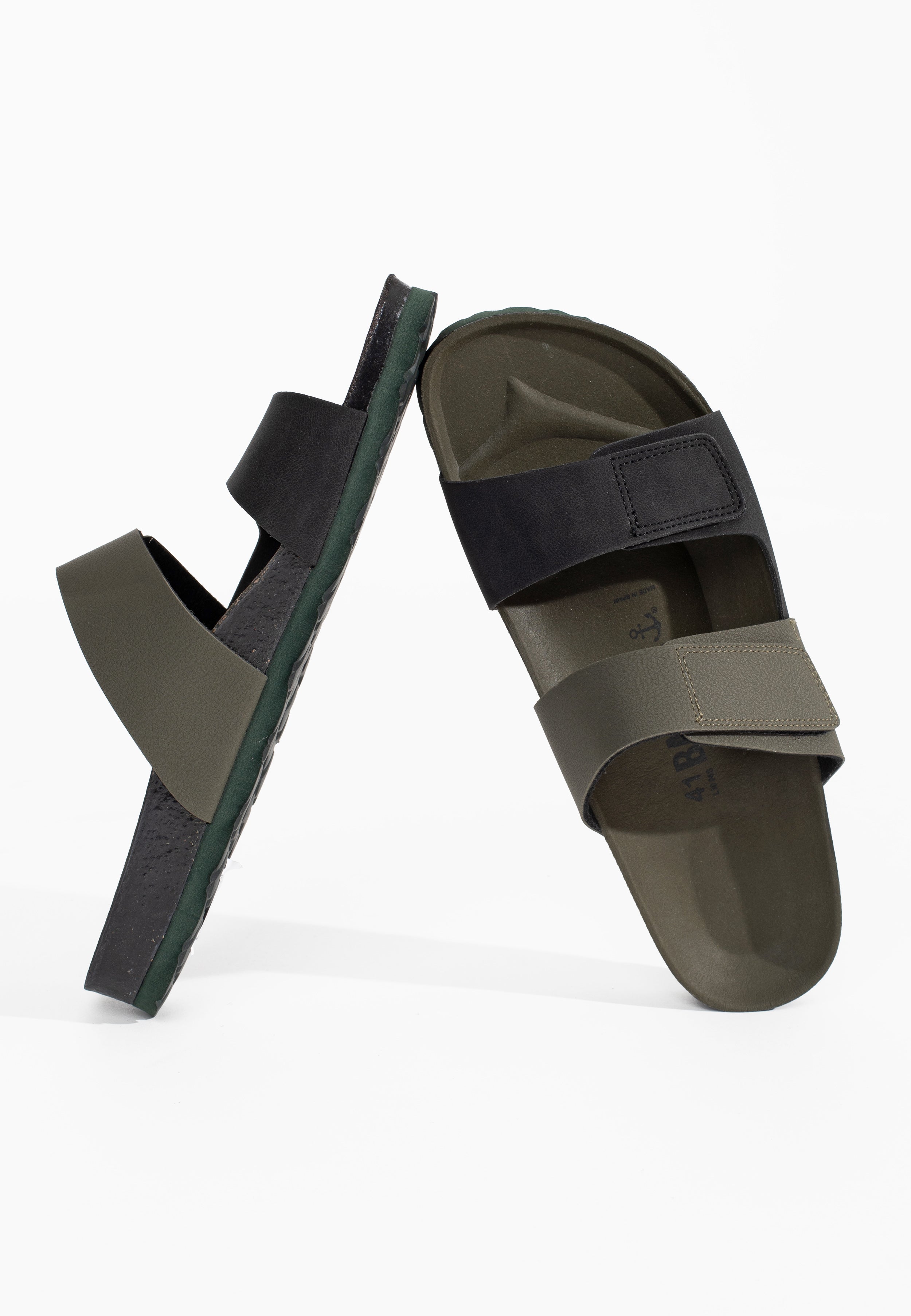 Gabian Black and Khaki 2-Strap Sandals