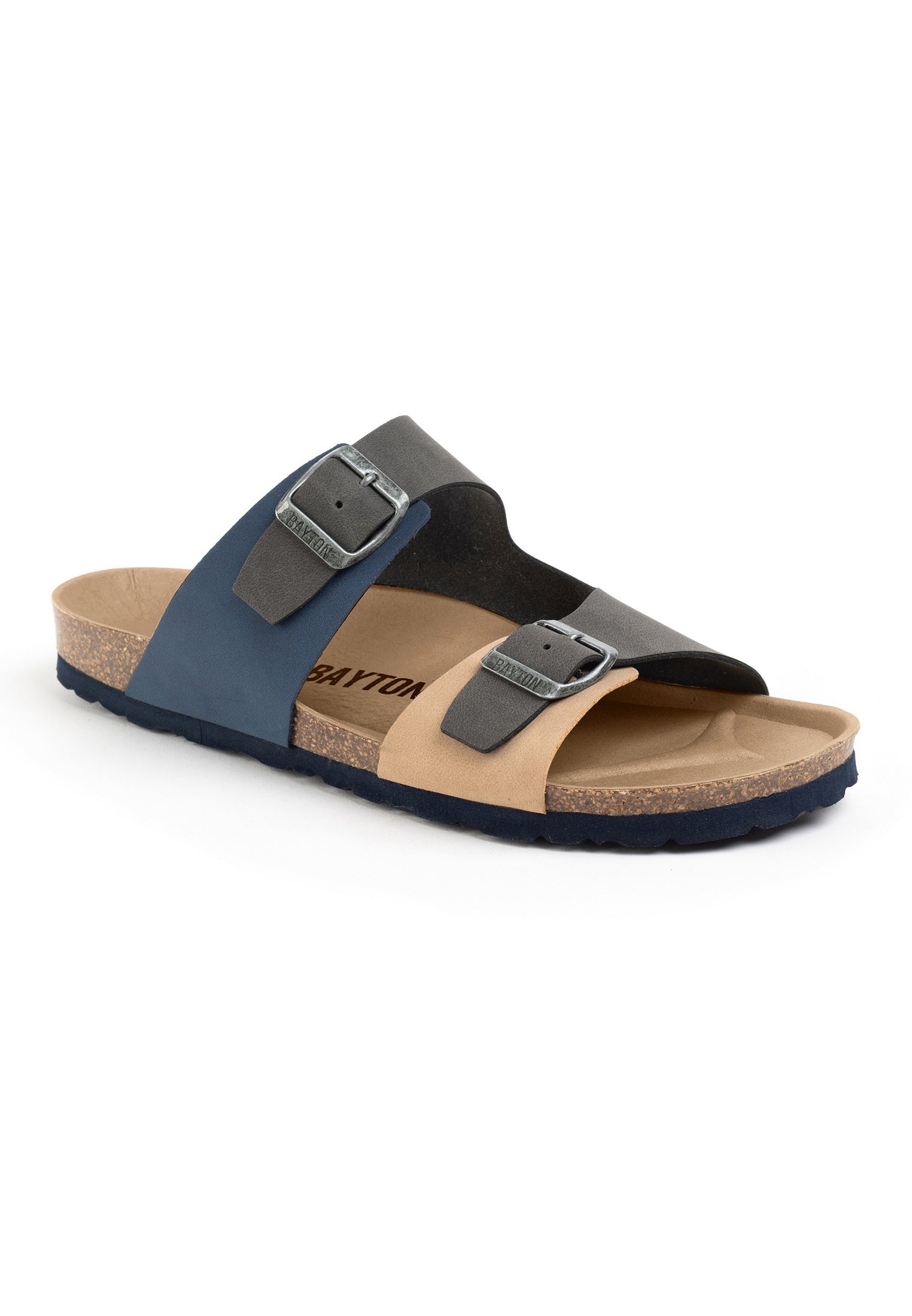 Sandales 2 Brides Ilithyie Bleu Marine Et Beige Et Gris