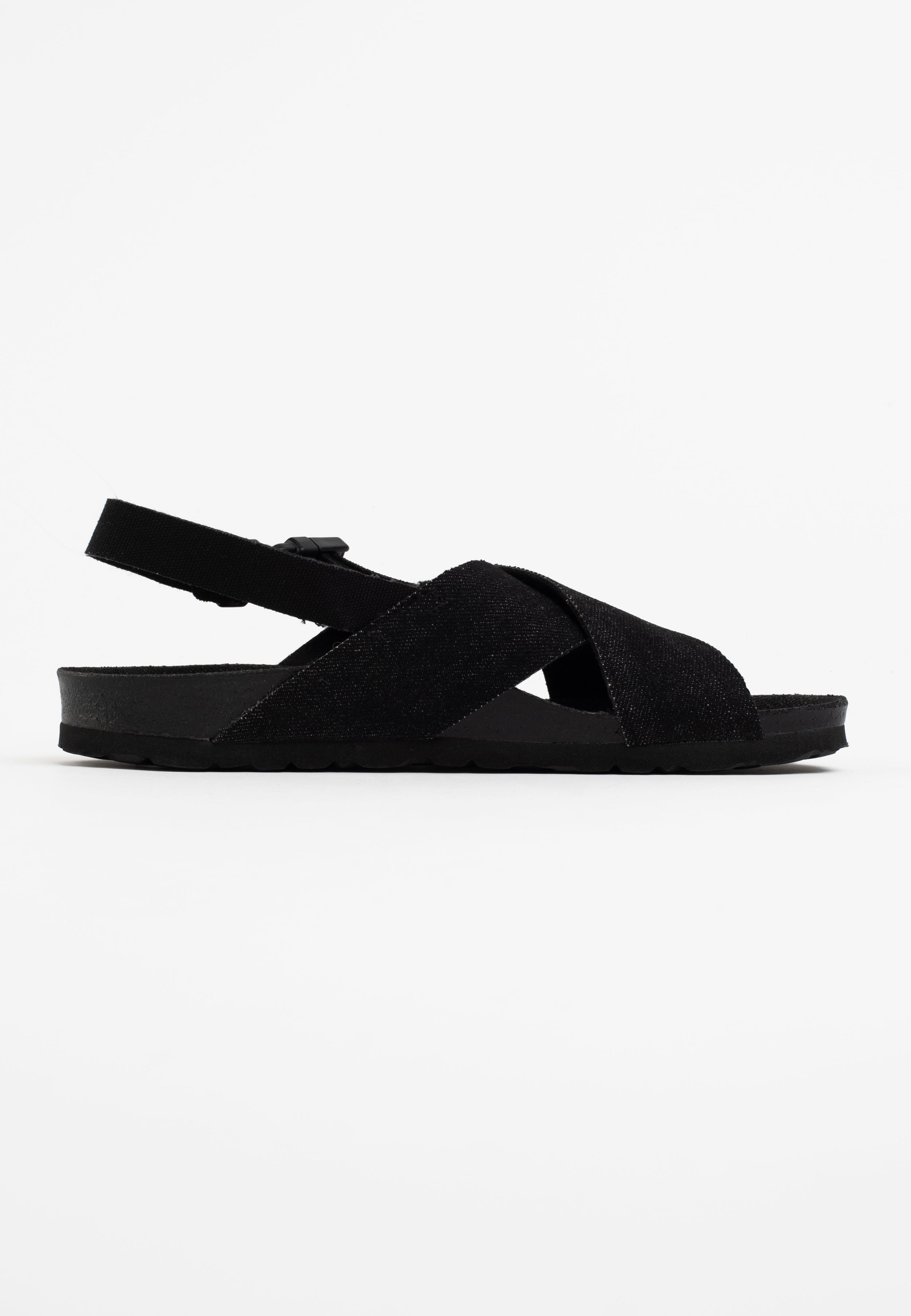 San Black Denim Multi-Strap Sandals