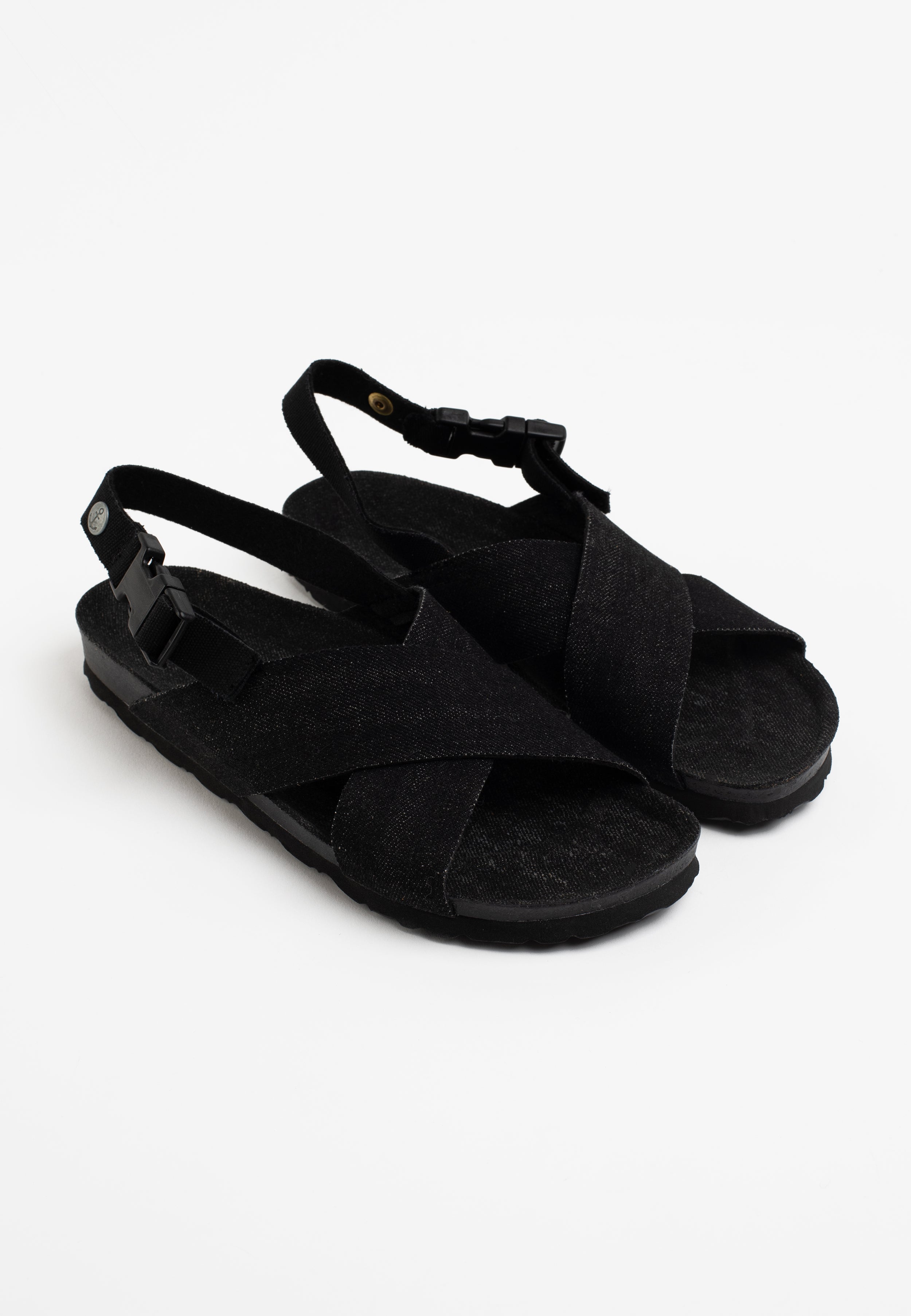 San Black Denim Multi-Strap Sandals