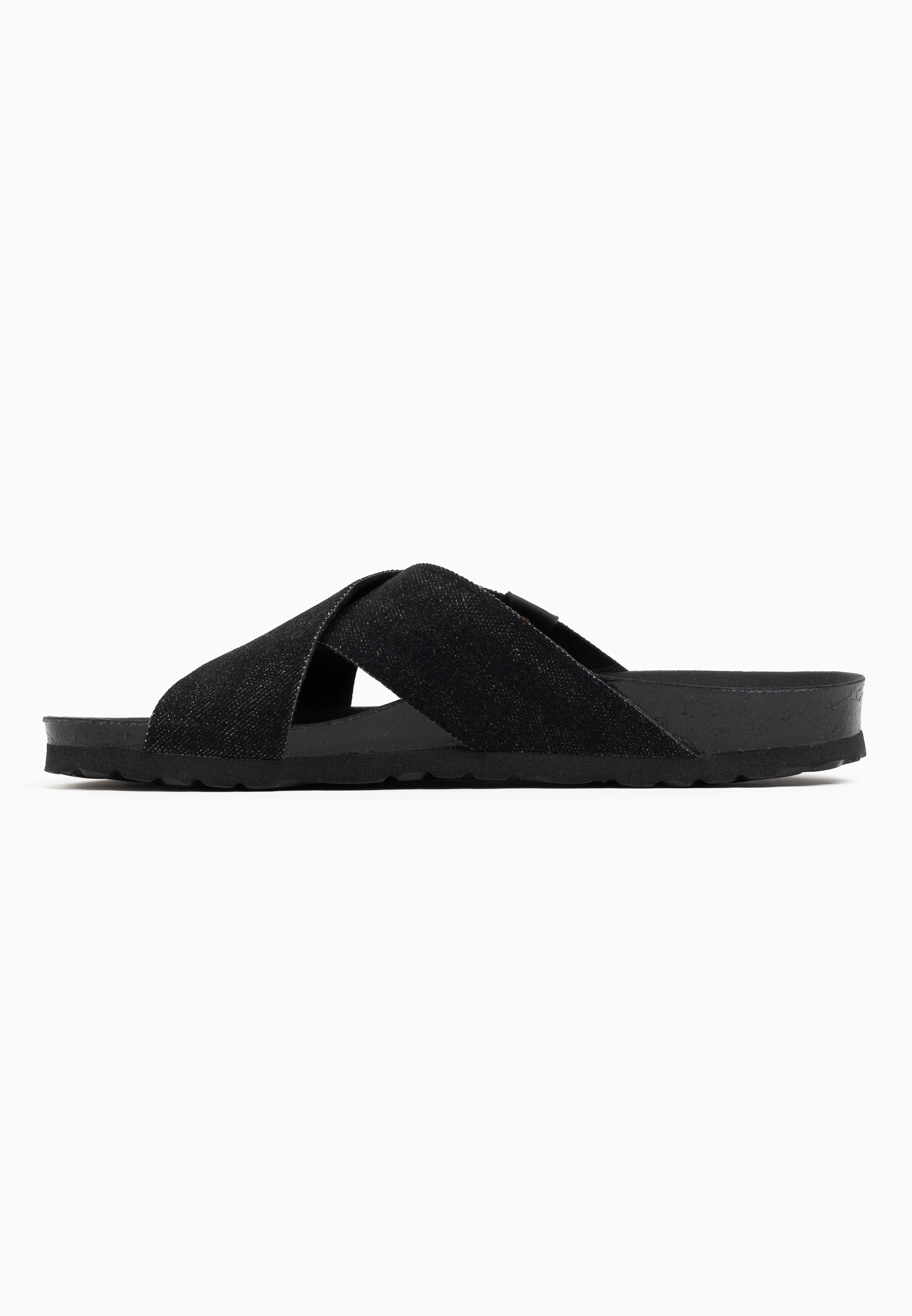 Saxo Black Denim 2 Strap Sandals