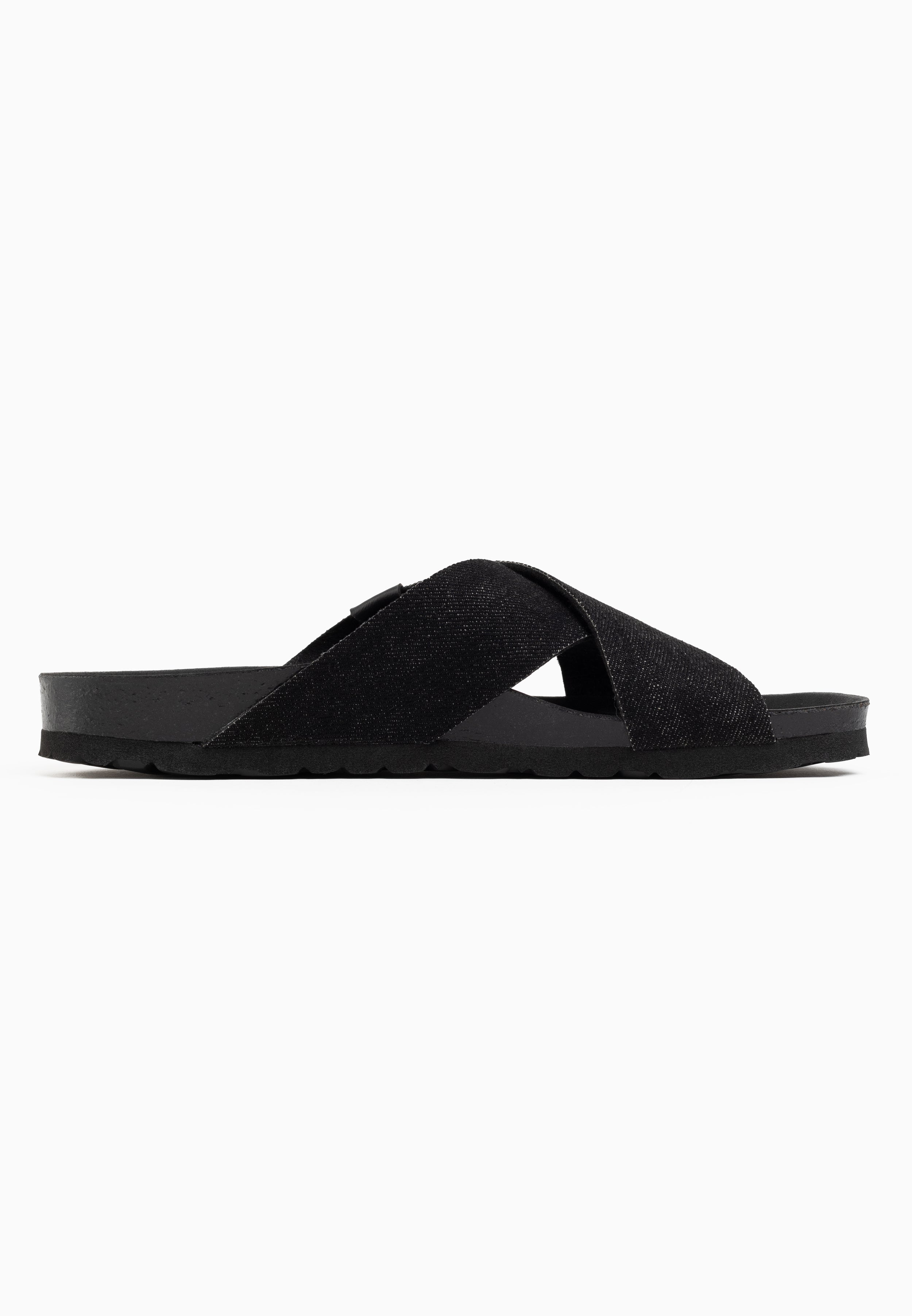 Saxo Black Denim 2 Strap Sandals