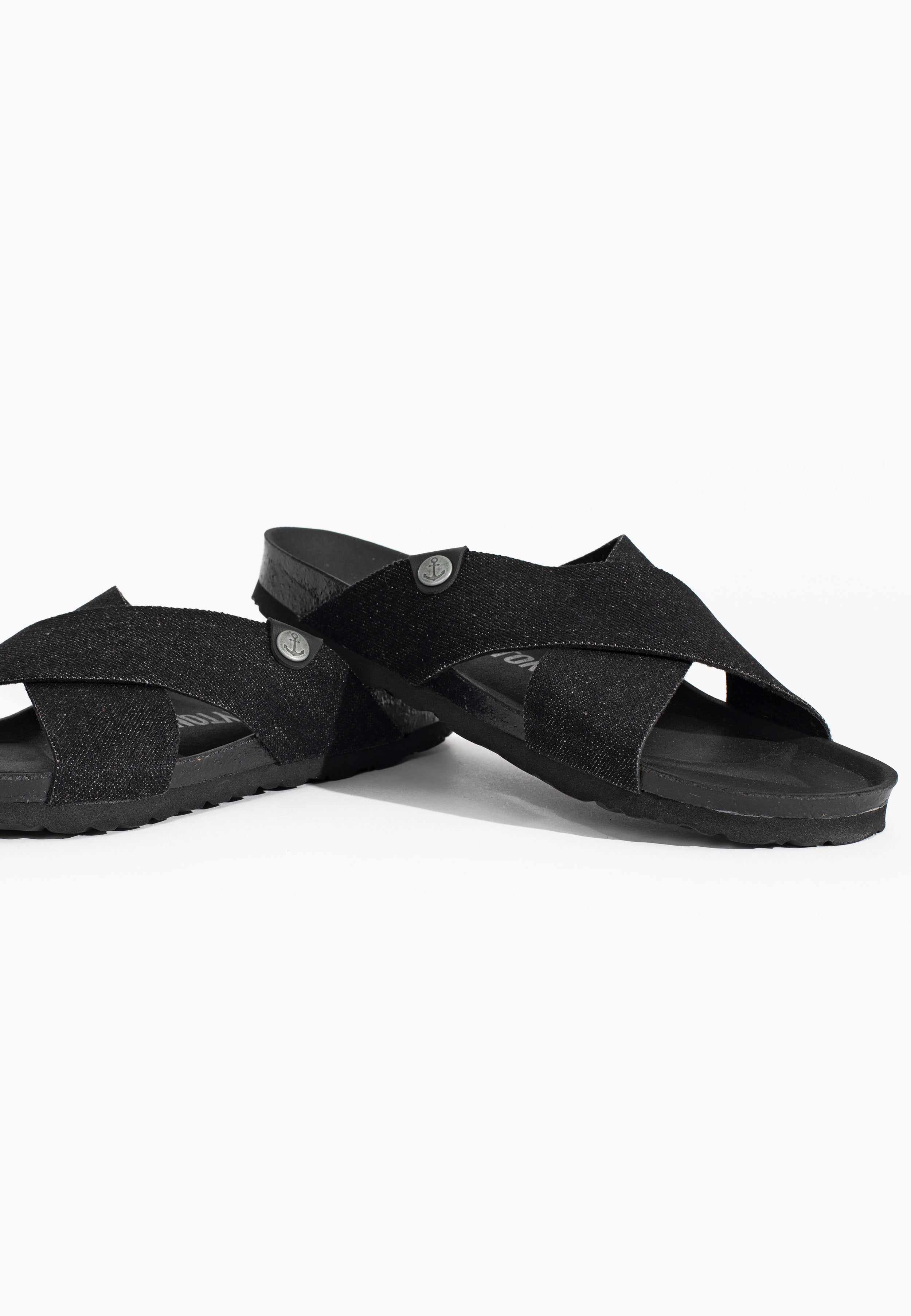 Saxo Black Denim 2 Strap Sandals