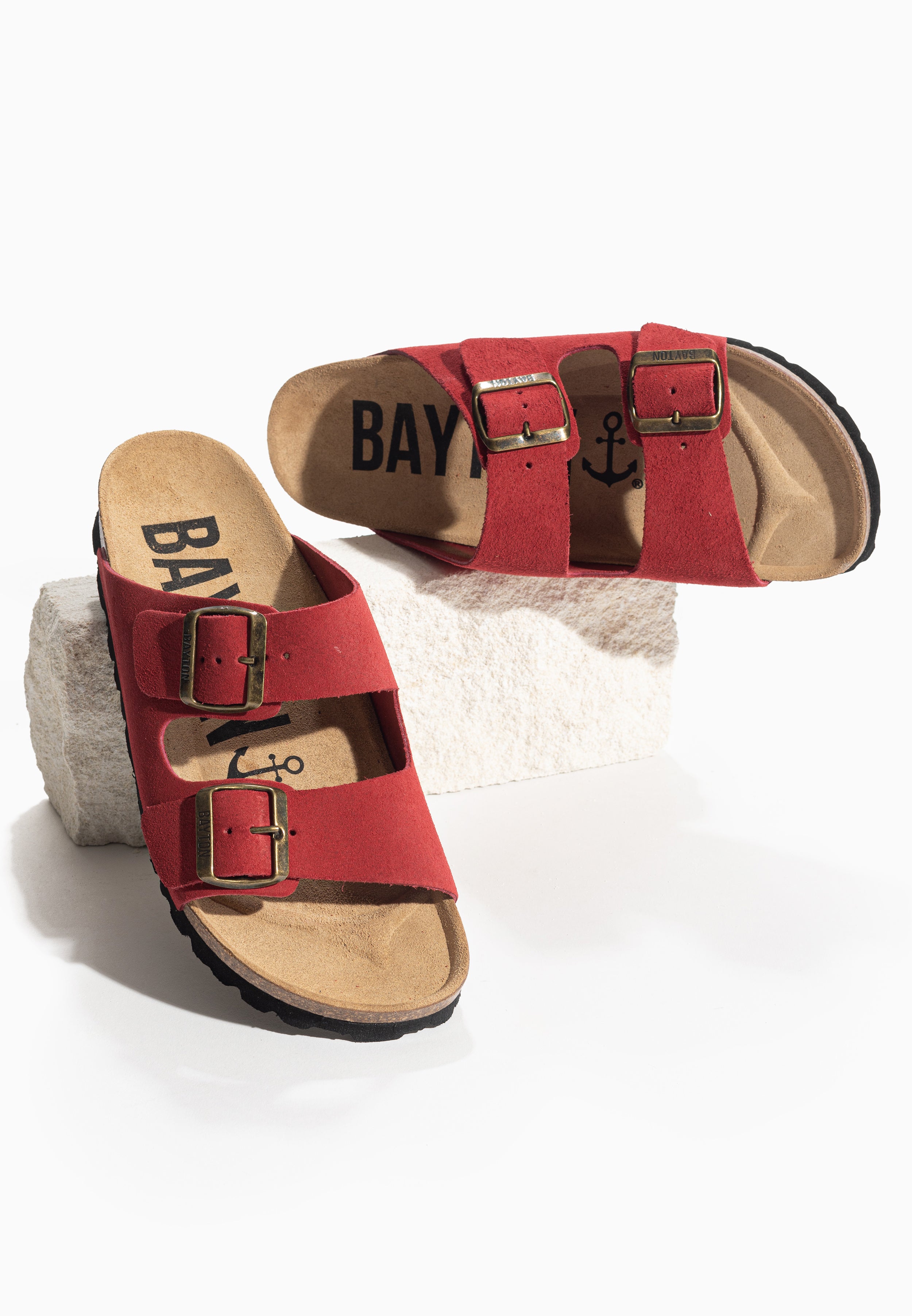 Atlas Red Suede Leather 2 Strap Sandals