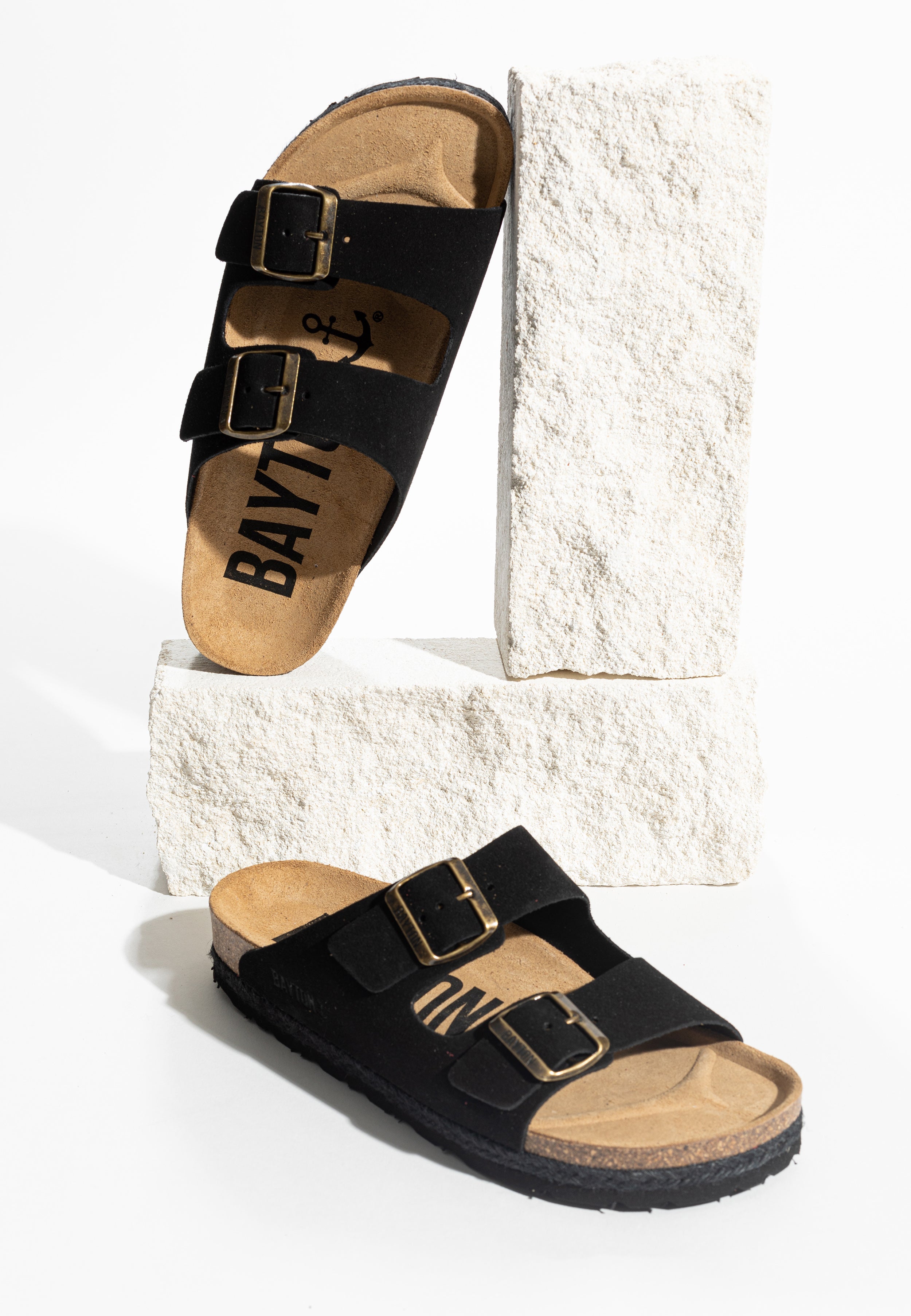 Benalla Black Suede Leather 2 Strap Sandals