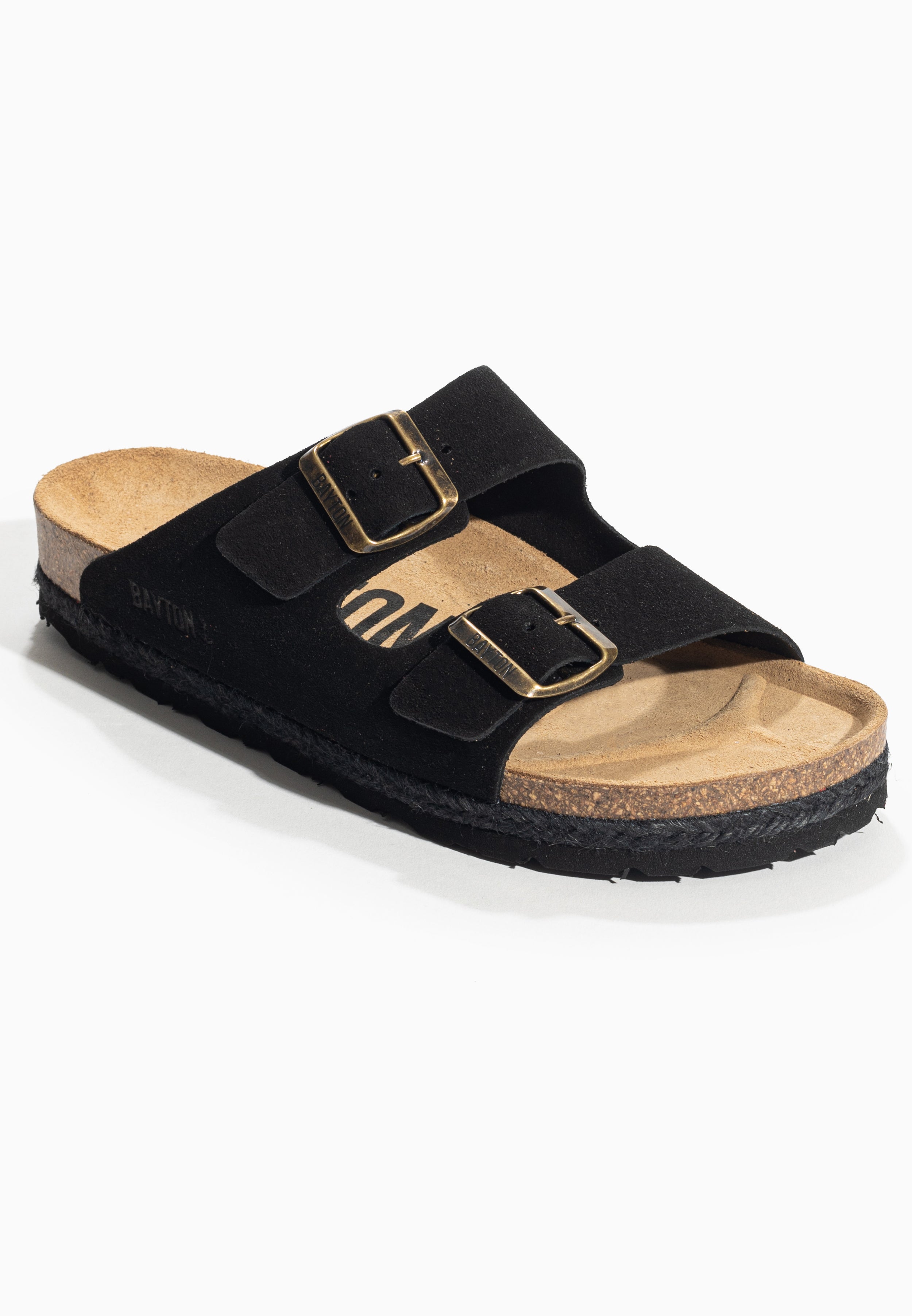 Benalla Black Suede Leather 2 Strap Sandals