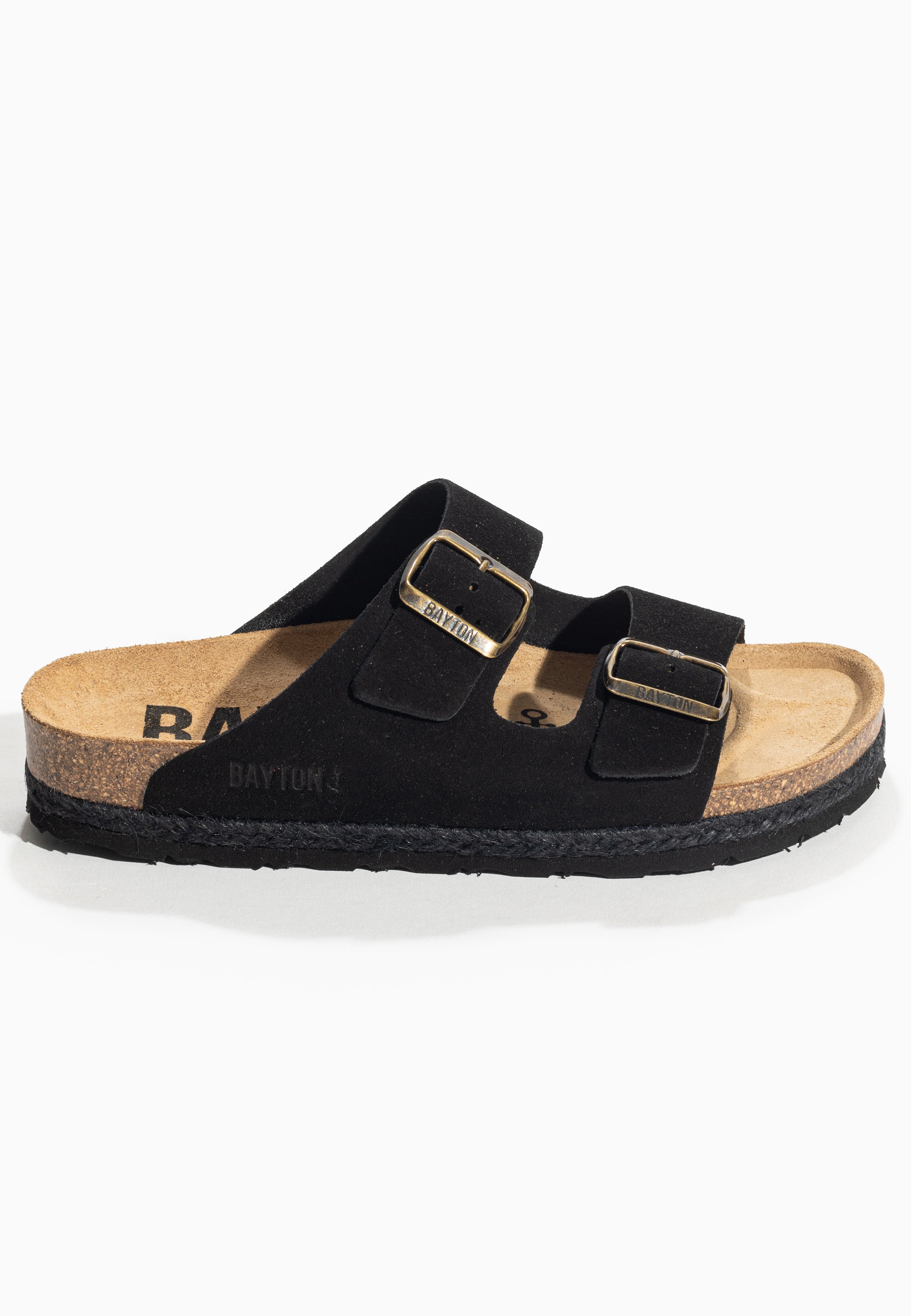 Benalla Black Suede Leather 2 Strap Sandals