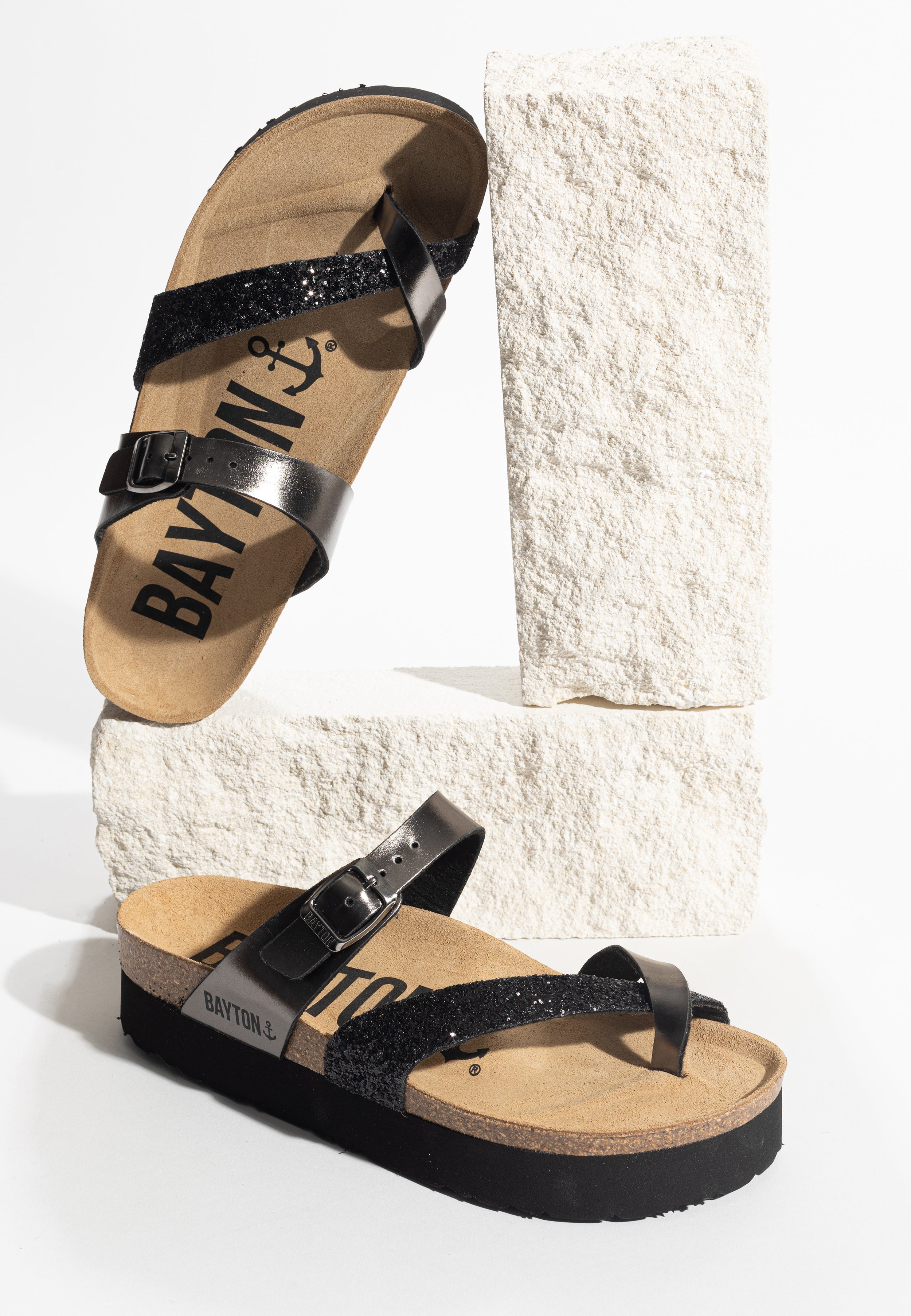 Andromac Dark Silver and Glitter Platform Sandals