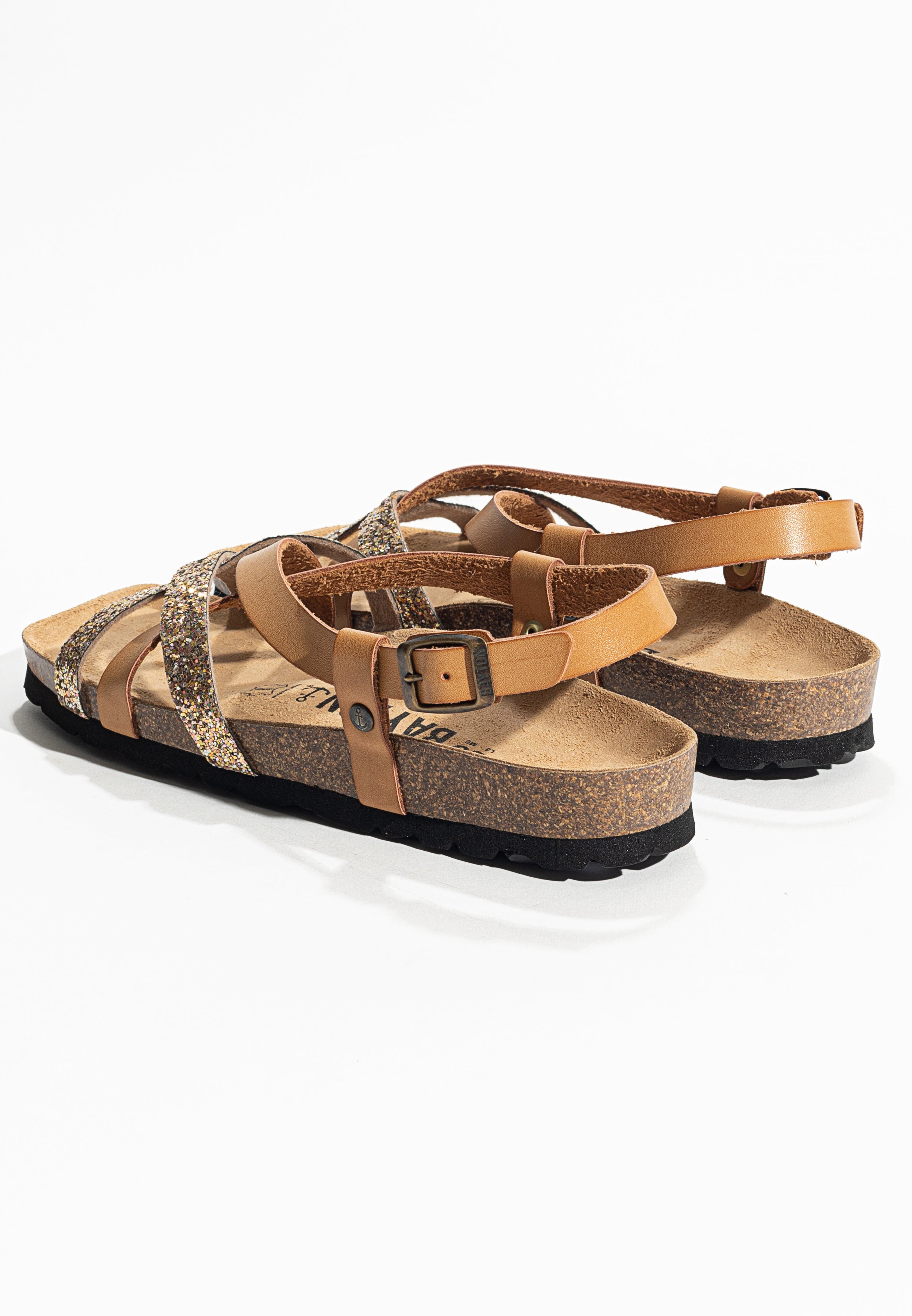 Kari Camel and Sequin Multi-Strap Sandals