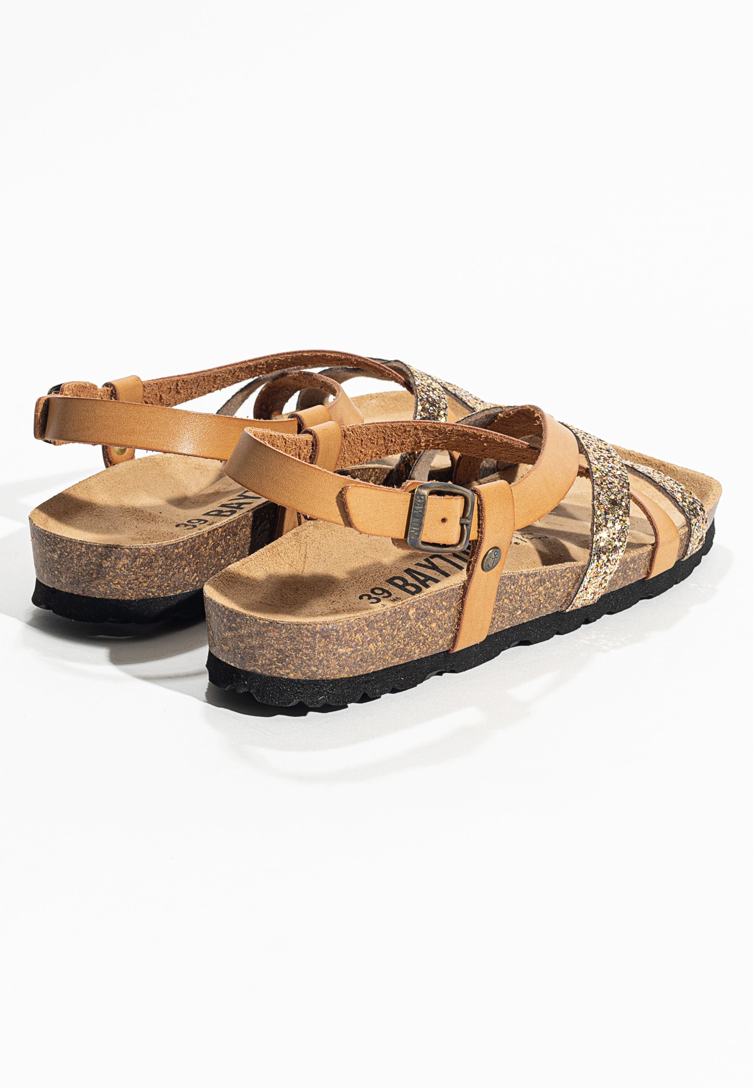 Kari Camel and Sequin Multi-Strap Sandals