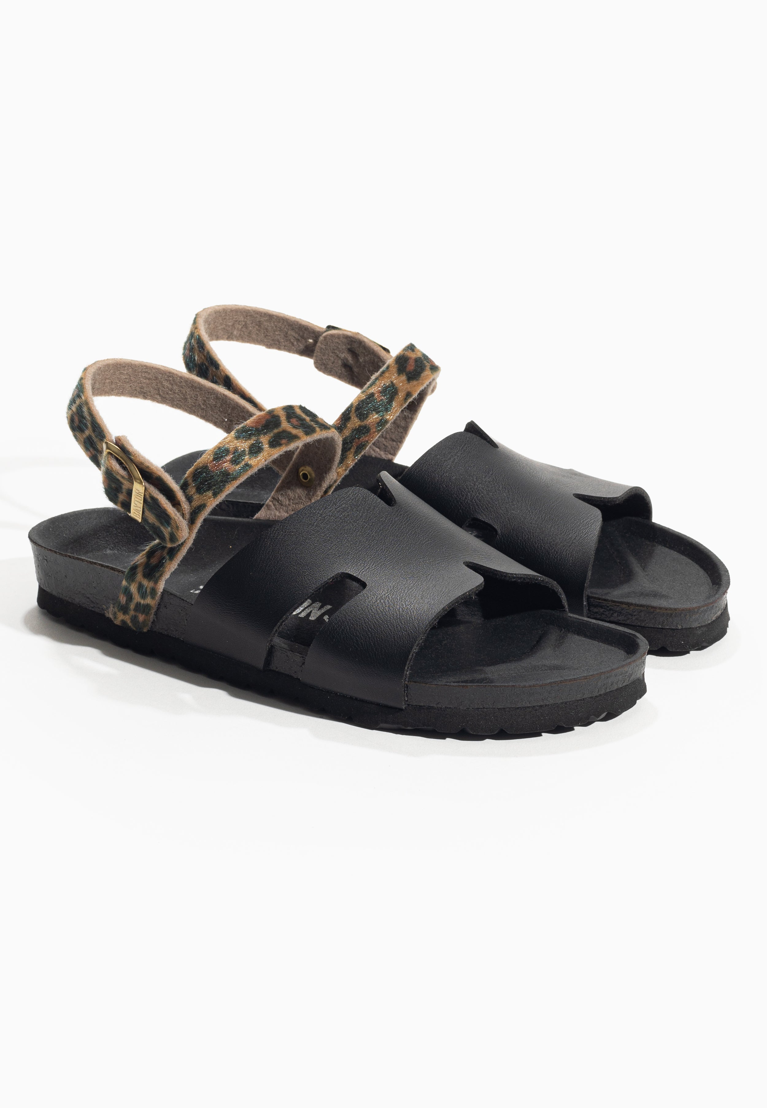 Warhol Black and Leopard Multi-Strap Sandals