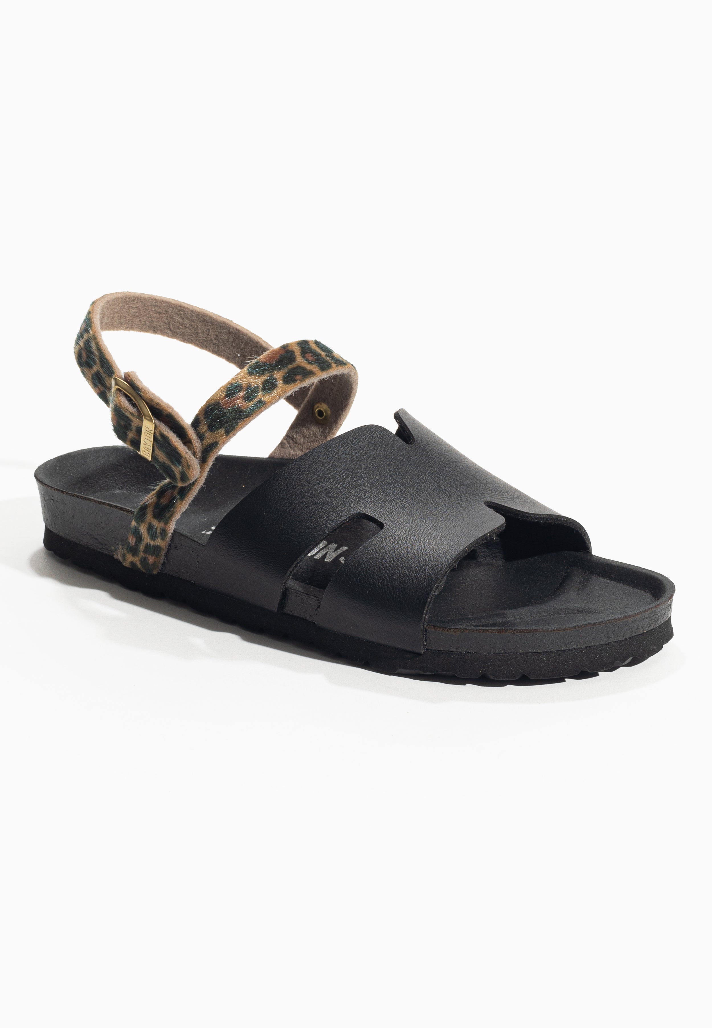 Warhol Black and Leopard Multi-Strap Sandals