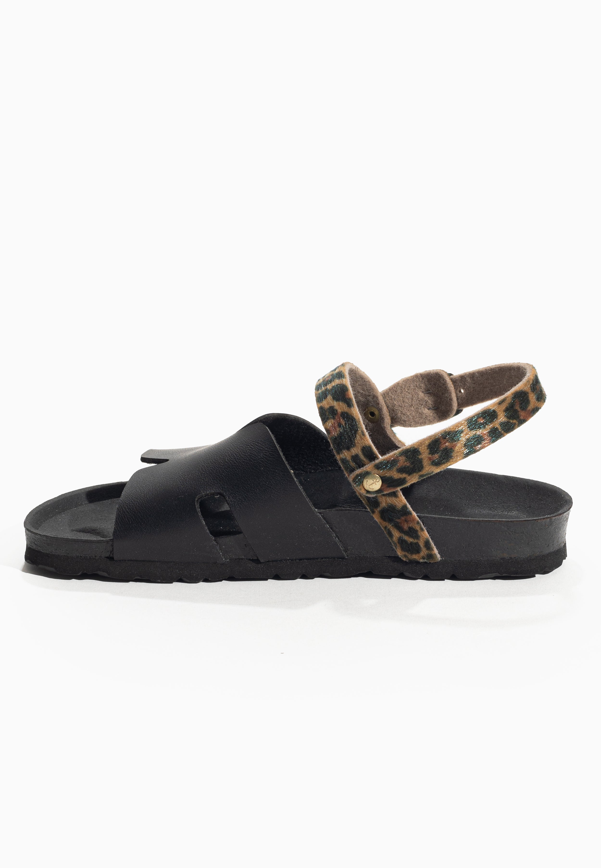 Warhol Black and Leopard Multi-Strap Sandals