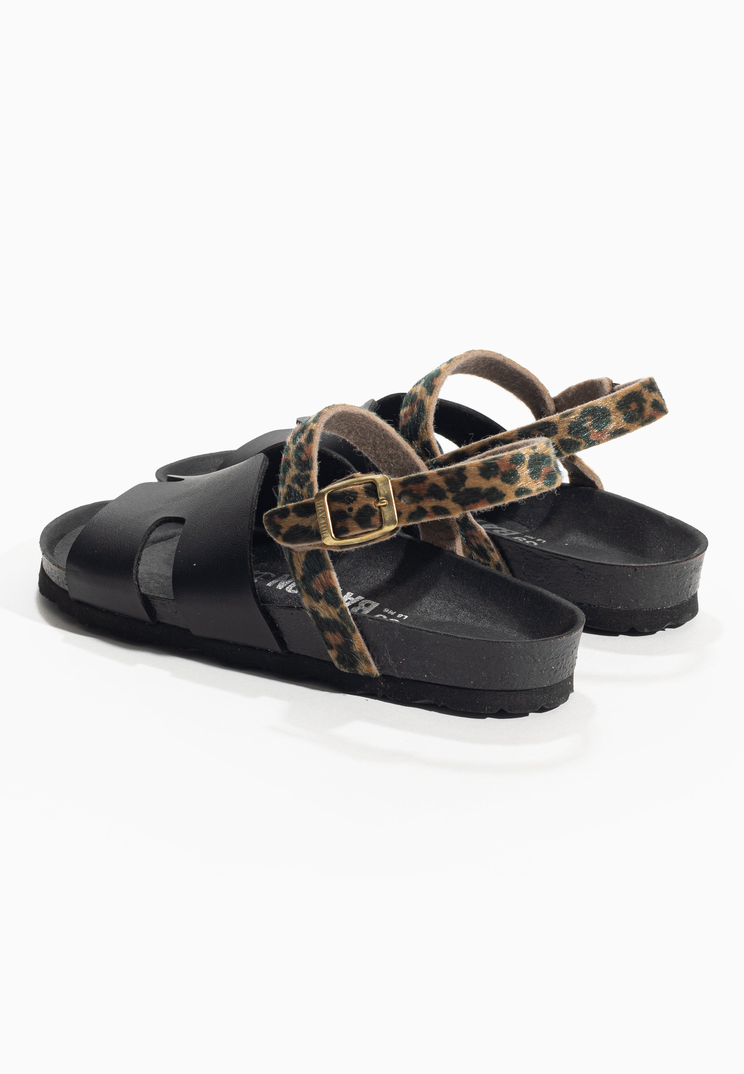 Warhol Black and Leopard Multi-Strap Sandals