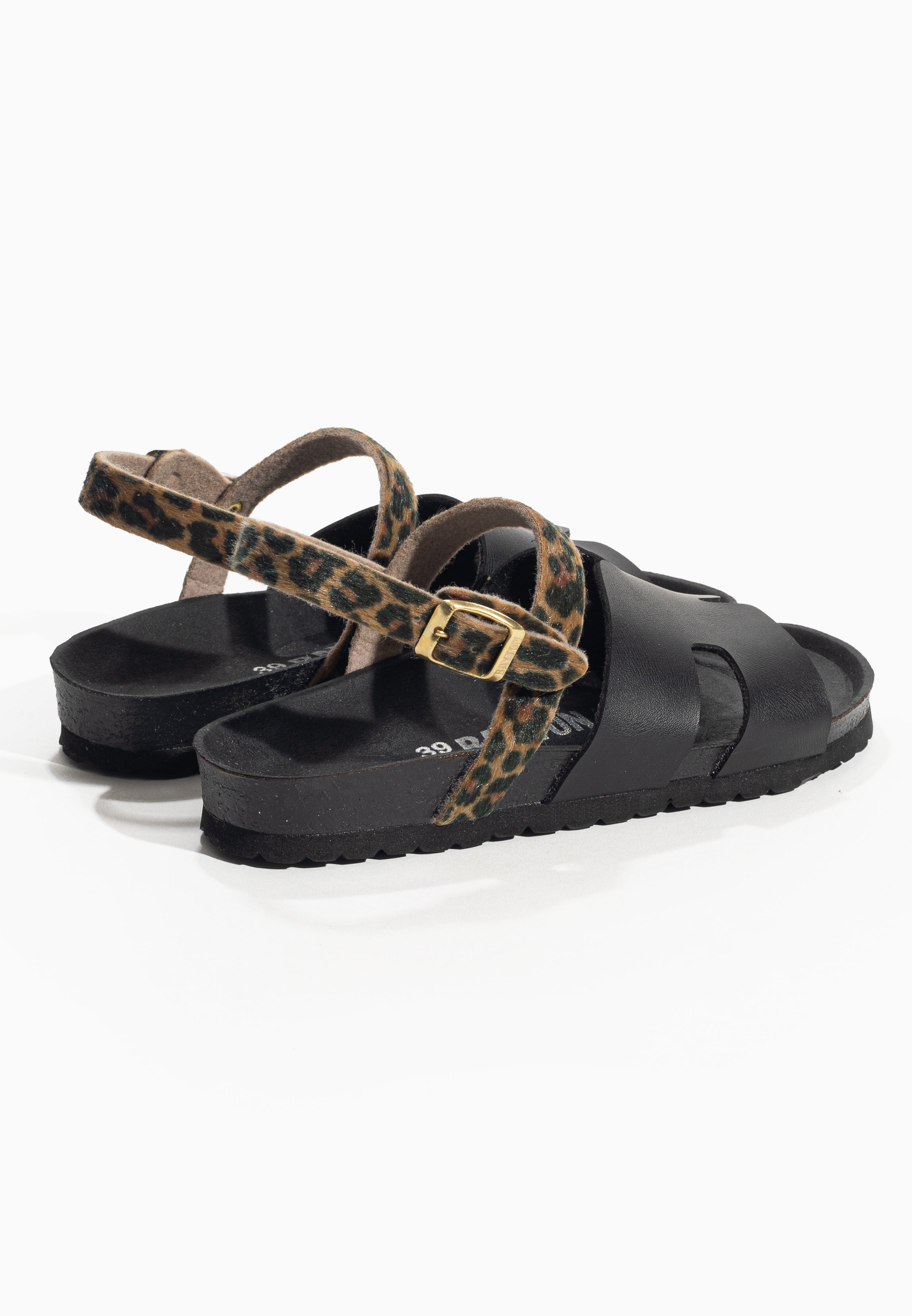 Warhol Black and Leopard Multi-Strap Sandals