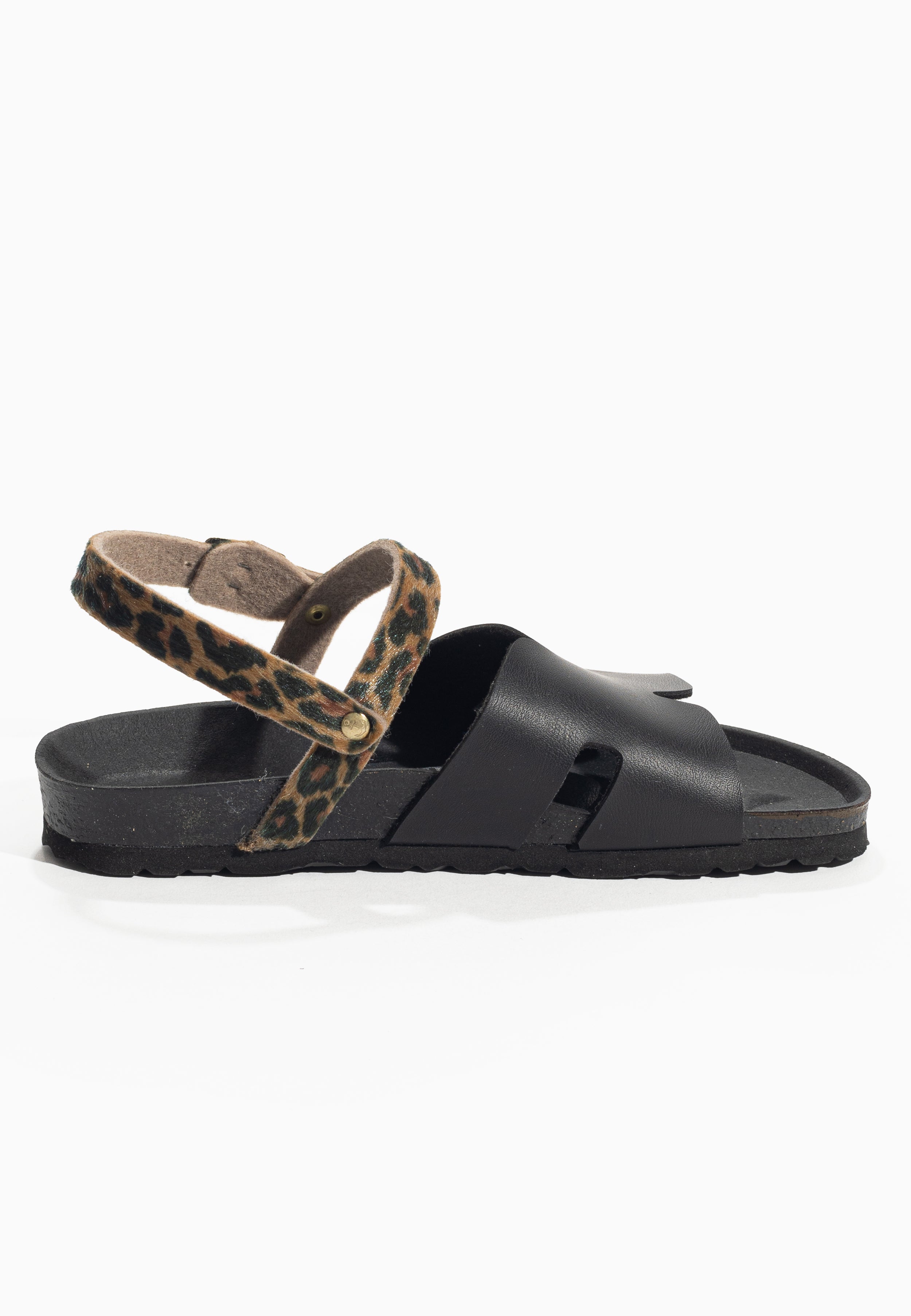 Warhol Black and Leopard Multi-Strap Sandals