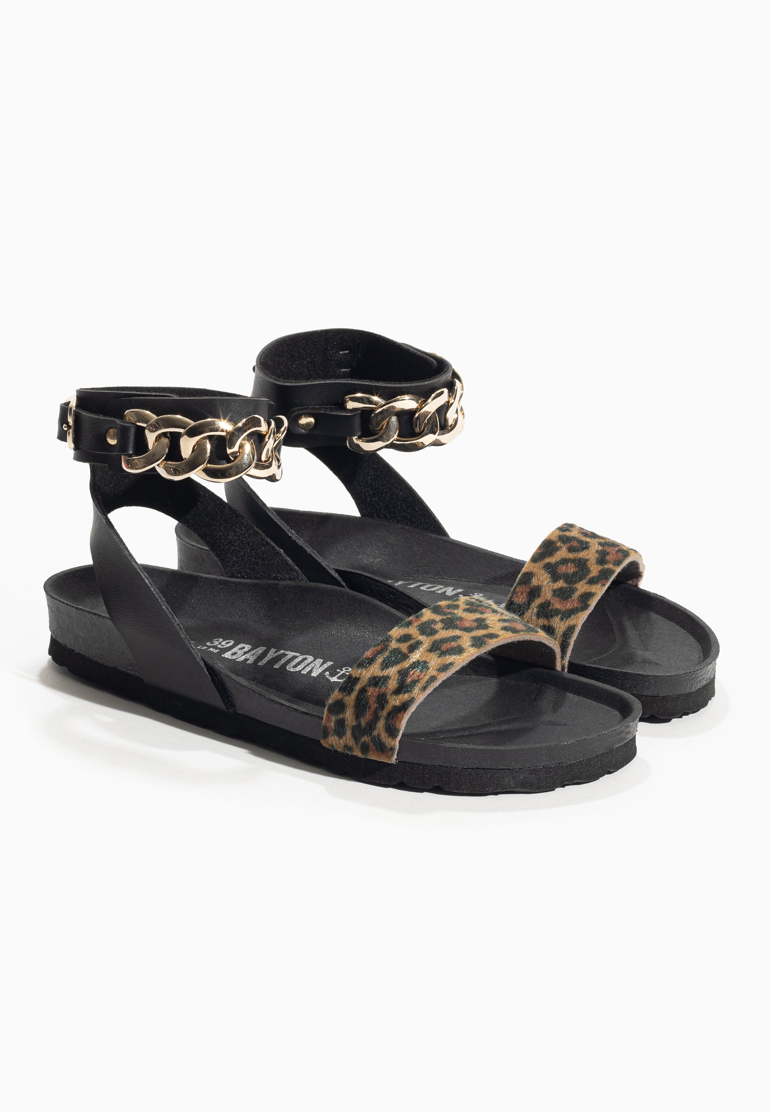 Sandalias Khalo en negro y leopardo