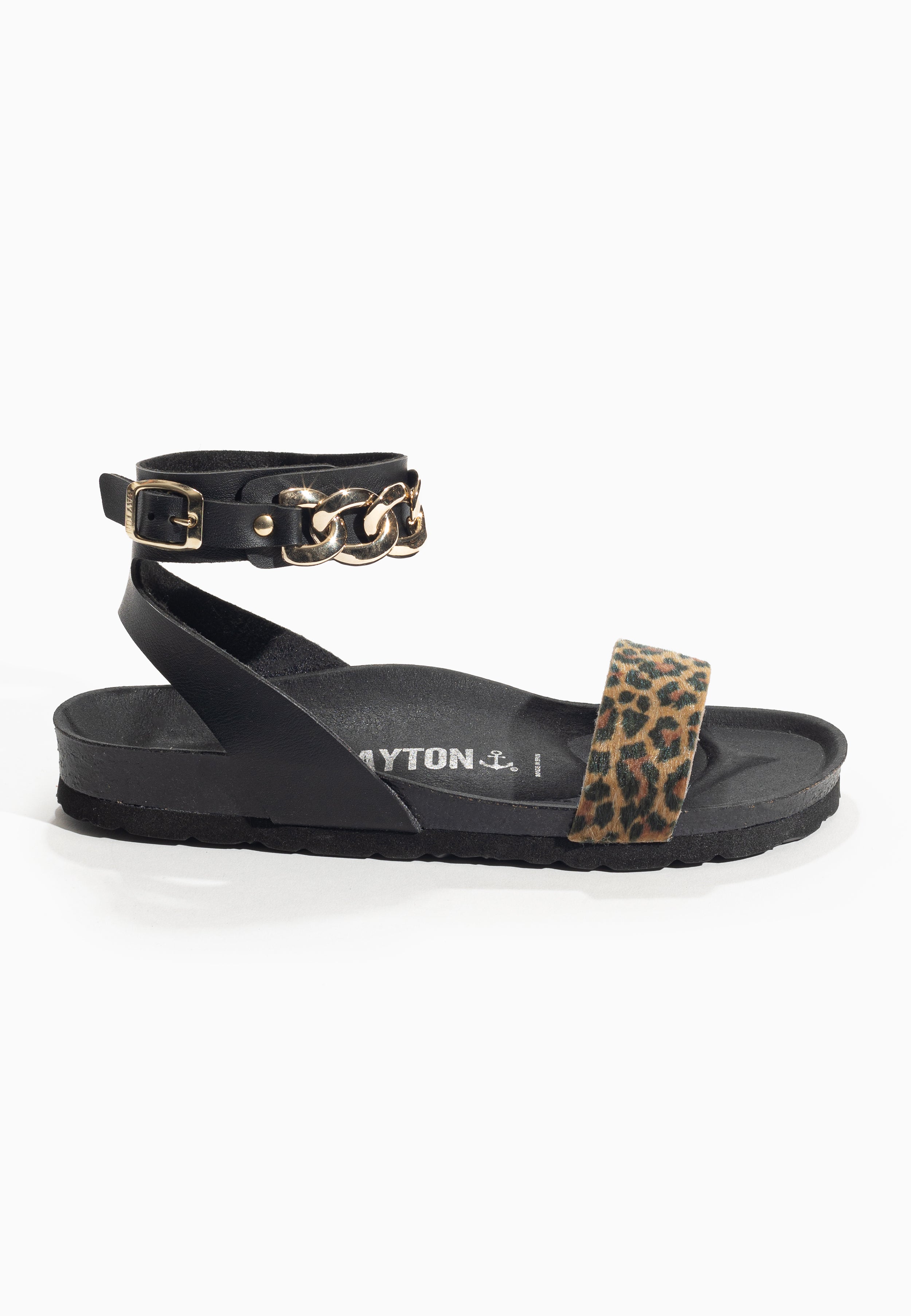 Khalo Black and Leopard Multi-Strap Sandals