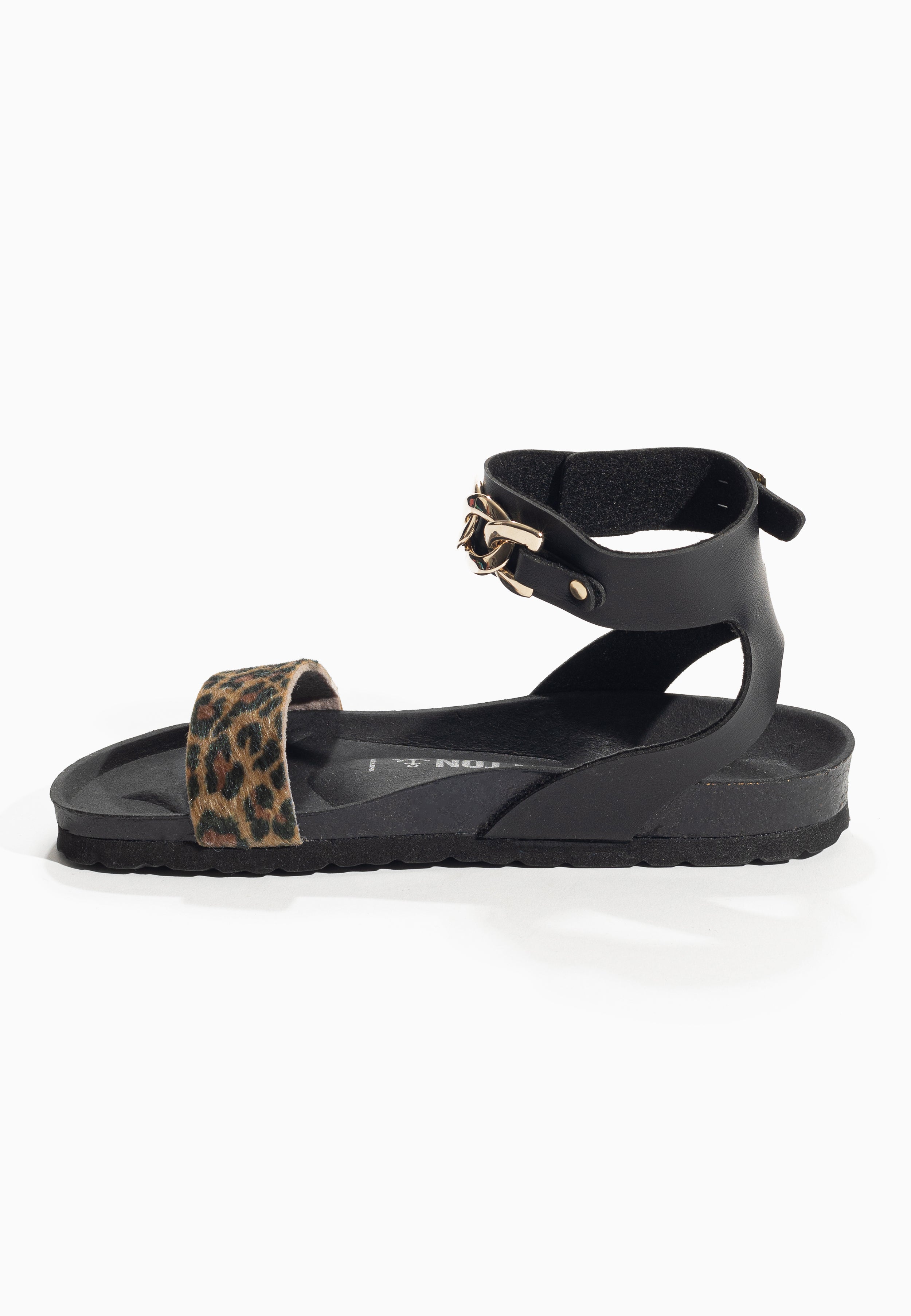 Khalo Black and Leopard Multi-Strap Sandals