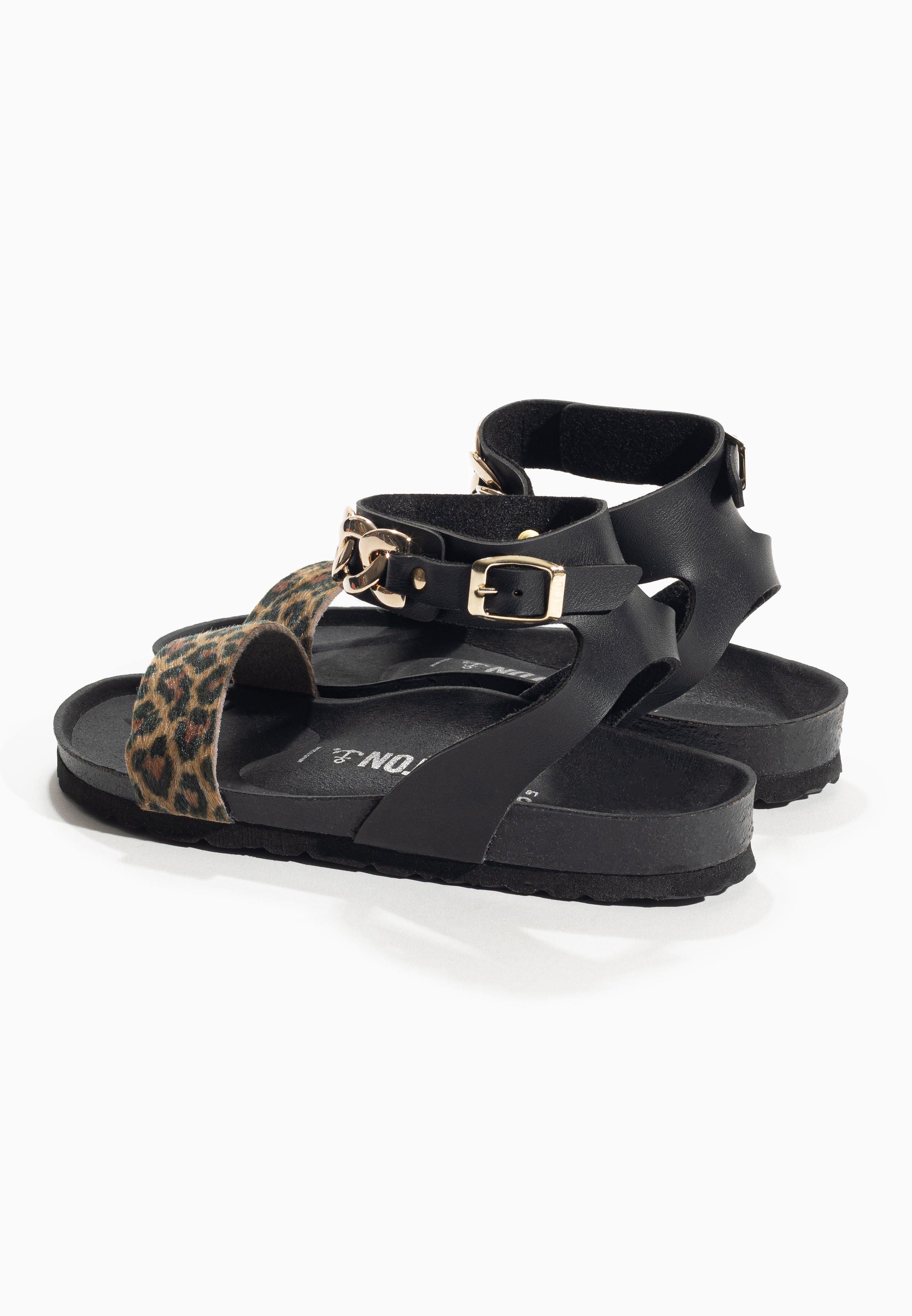 Khalo Black and Leopard Multi-Strap Sandals