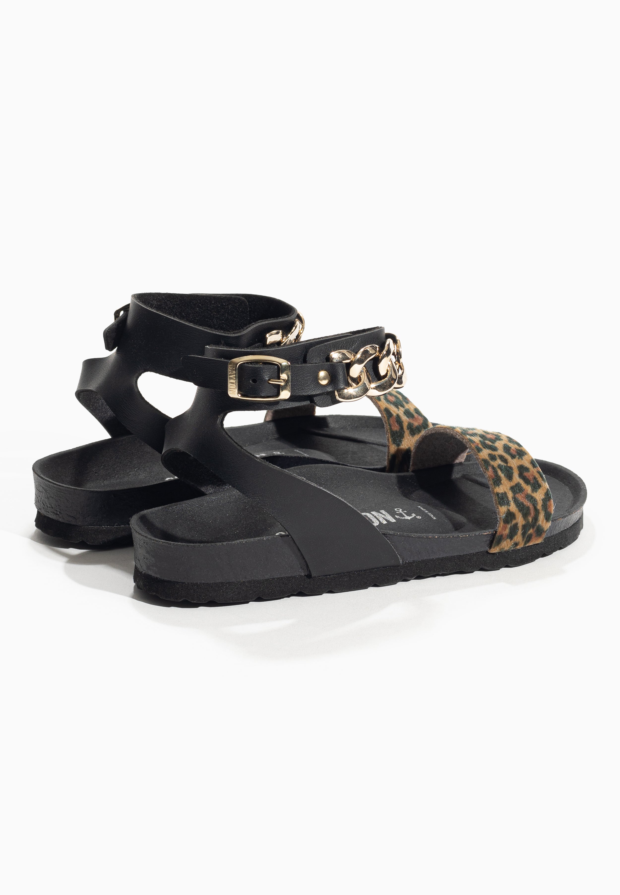 Khalo Black and Leopard Multi-Strap Sandals