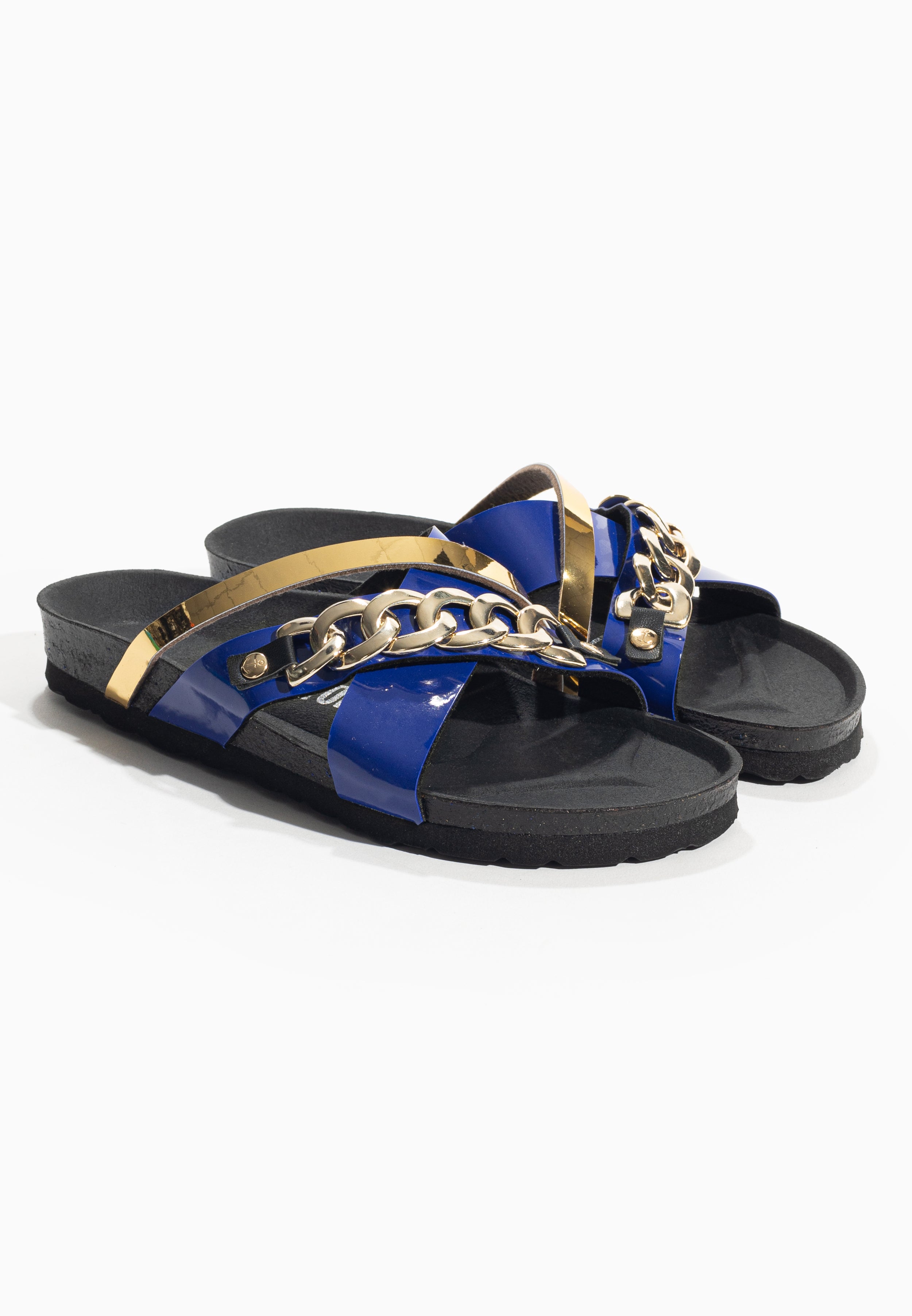 Magritte Blue and Gold Multi-Strap Sandals