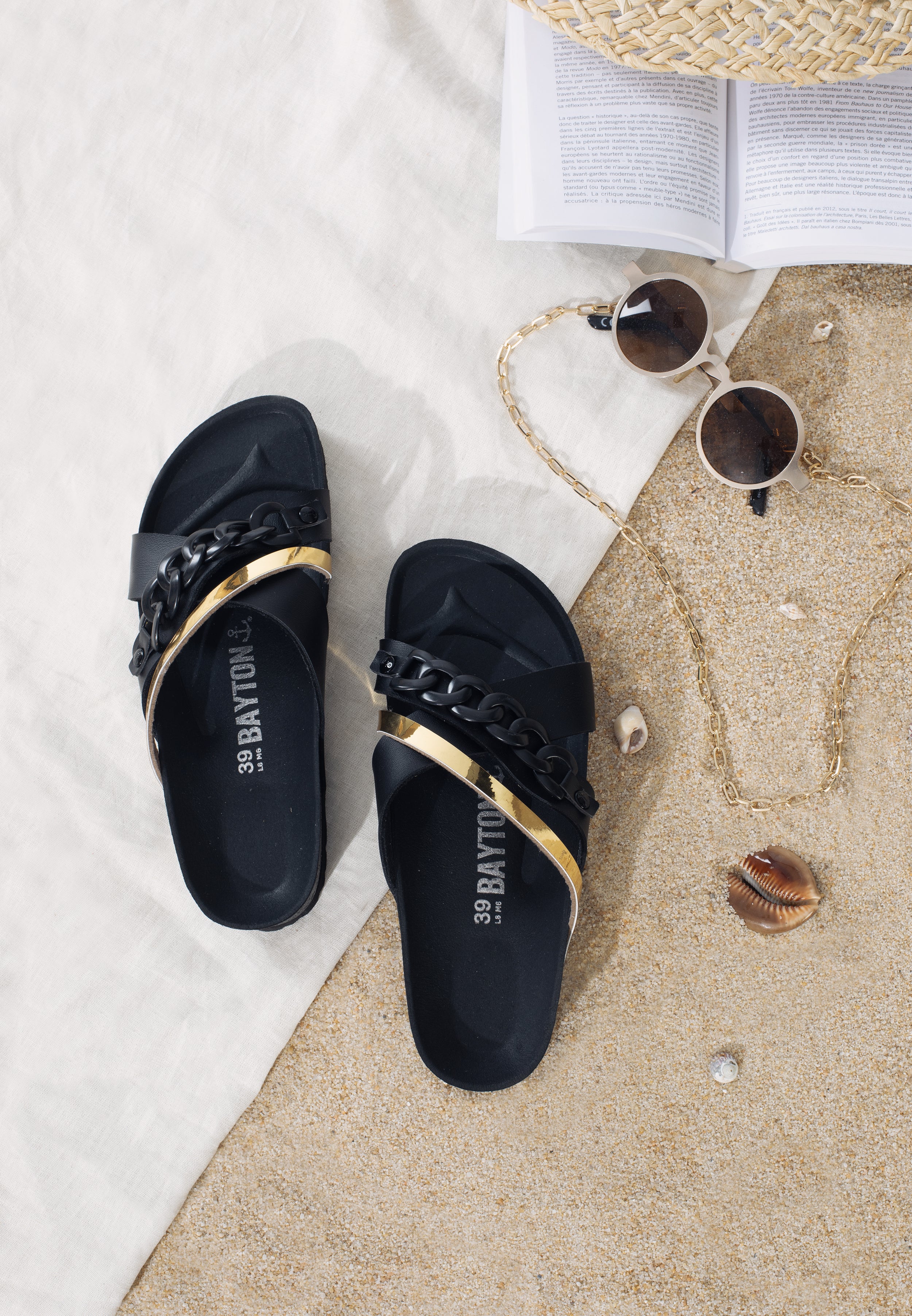 Magritte Black and Gold Multi-Strap Sandals