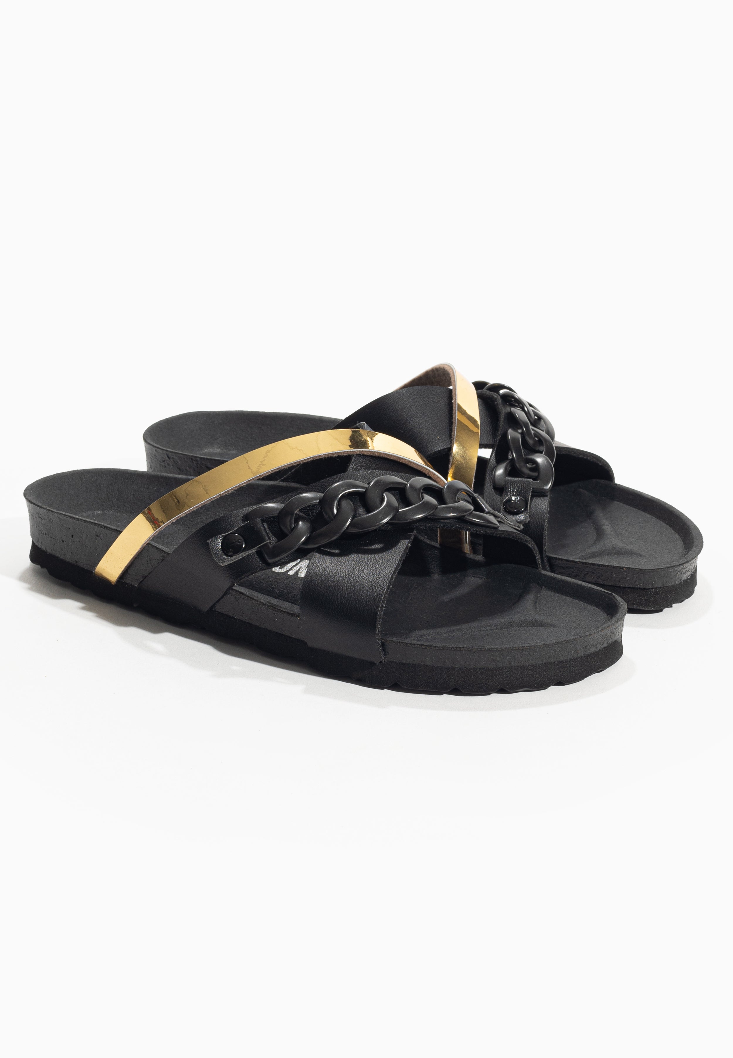 Magritte Black and Gold Multi-Strap Sandals