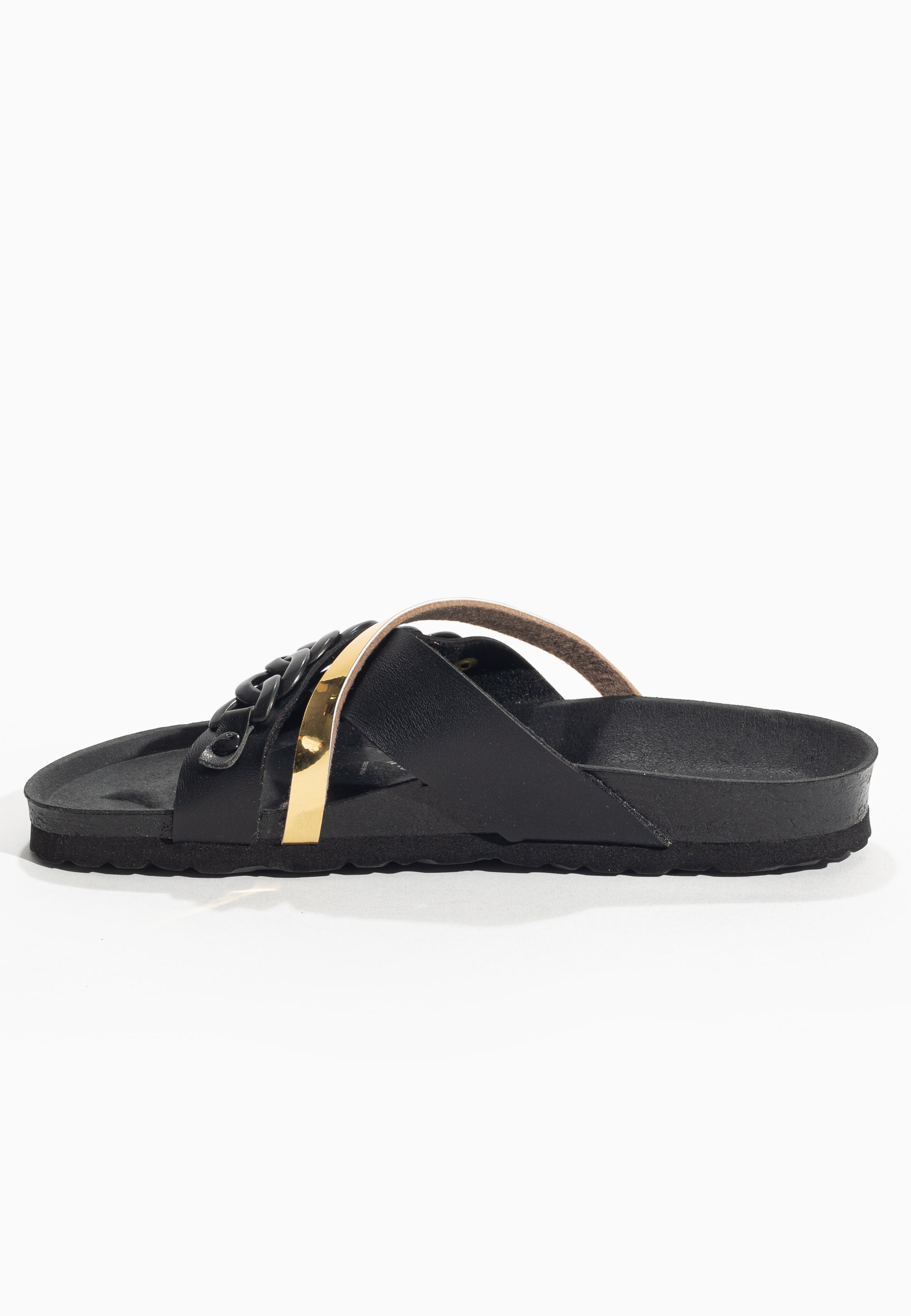 Magritte Black and Gold Multi-Strap Sandals