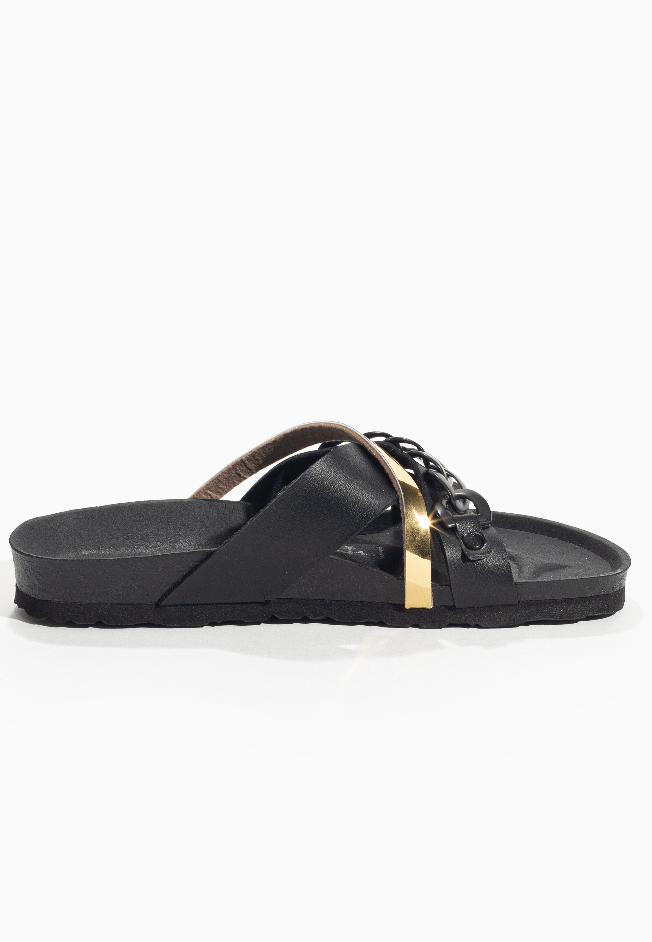 Magritte Black and Gold Multi-Strap Sandals