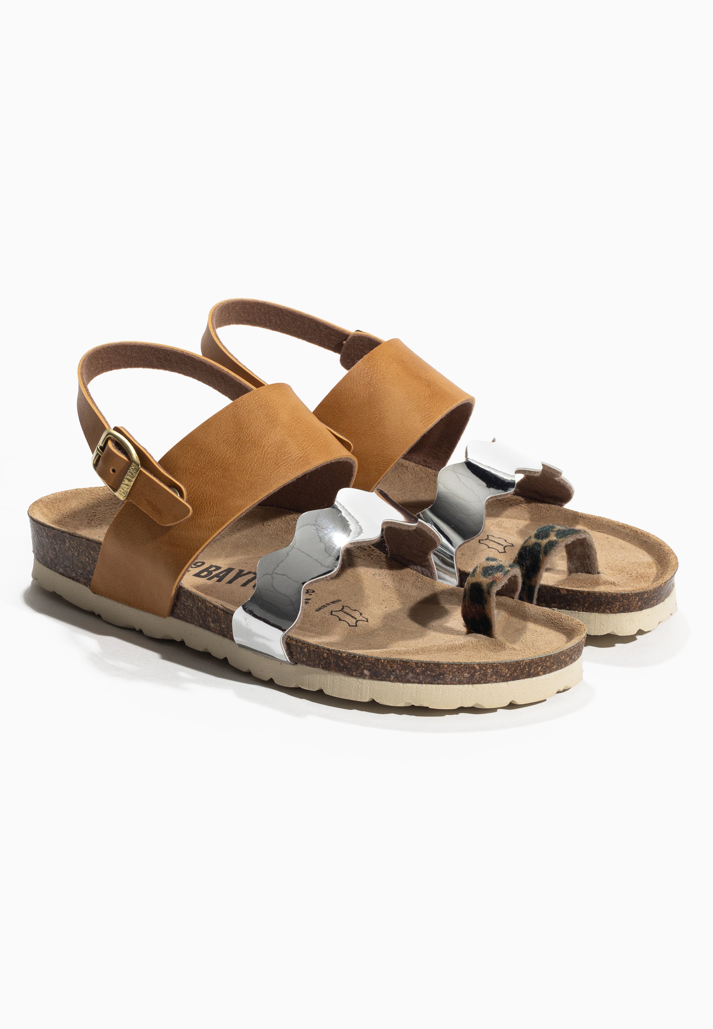 Majorelle Camel and Gold and Leopard Multi-Strap Sandals