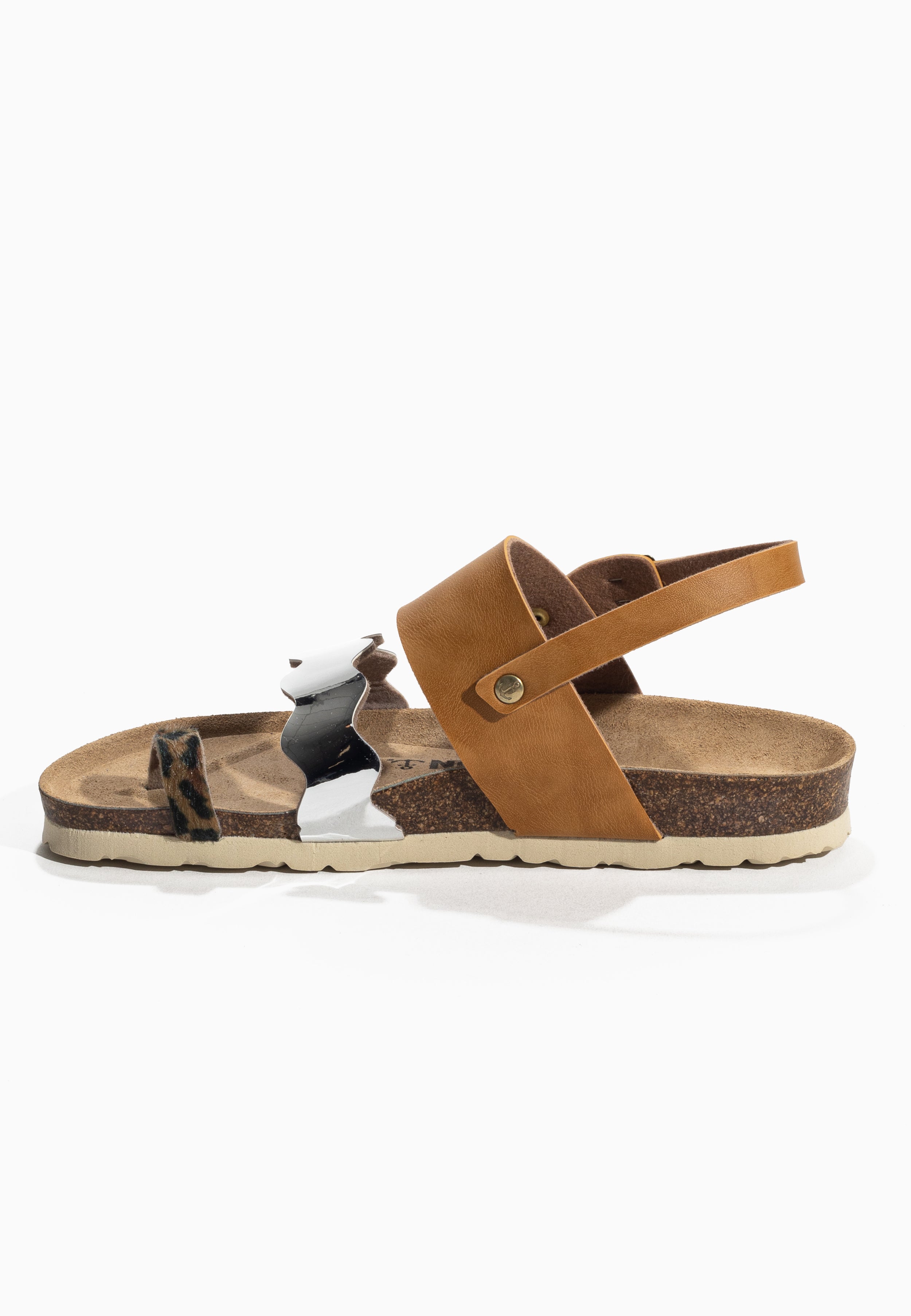 Majorelle Camel and Gold and Leopard Multi-Strap Sandals