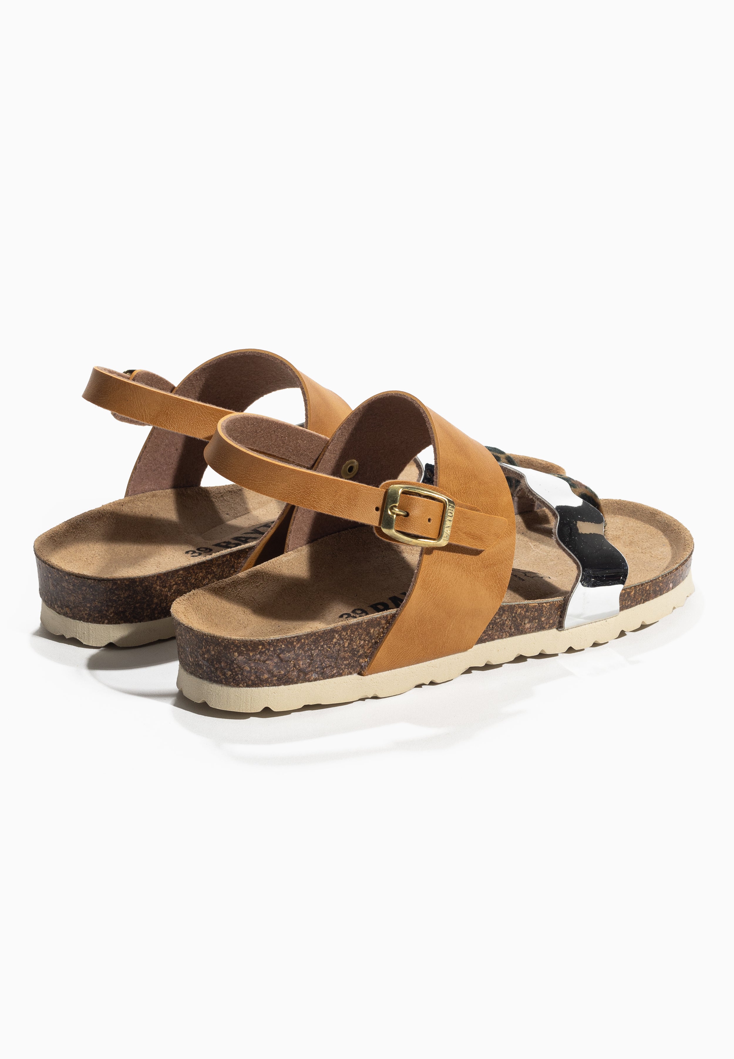 Majorelle Camel and Gold and Leopard Multi-Strap Sandals