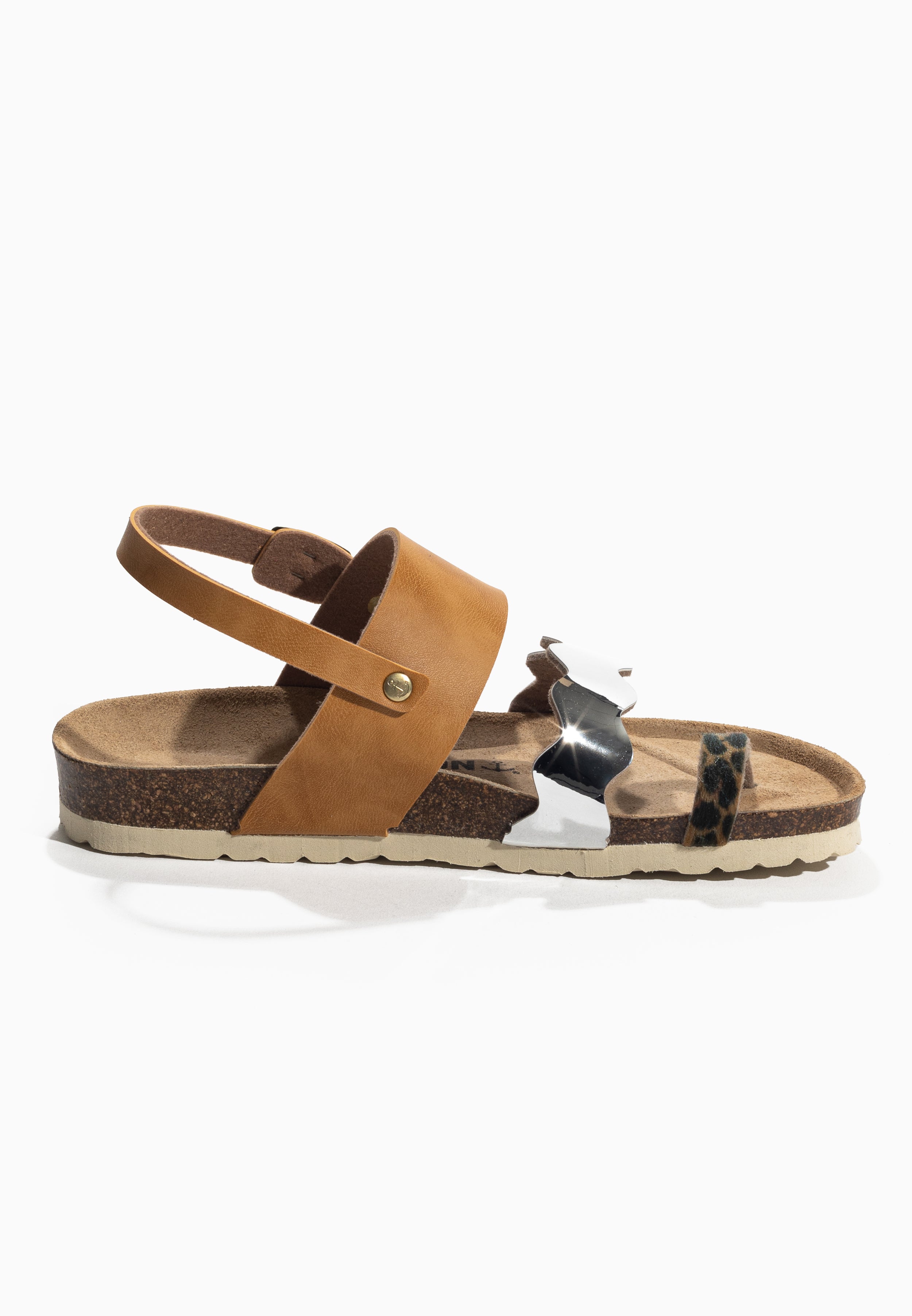 Majorelle Camel and Gold and Leopard Multi-Strap Sandals