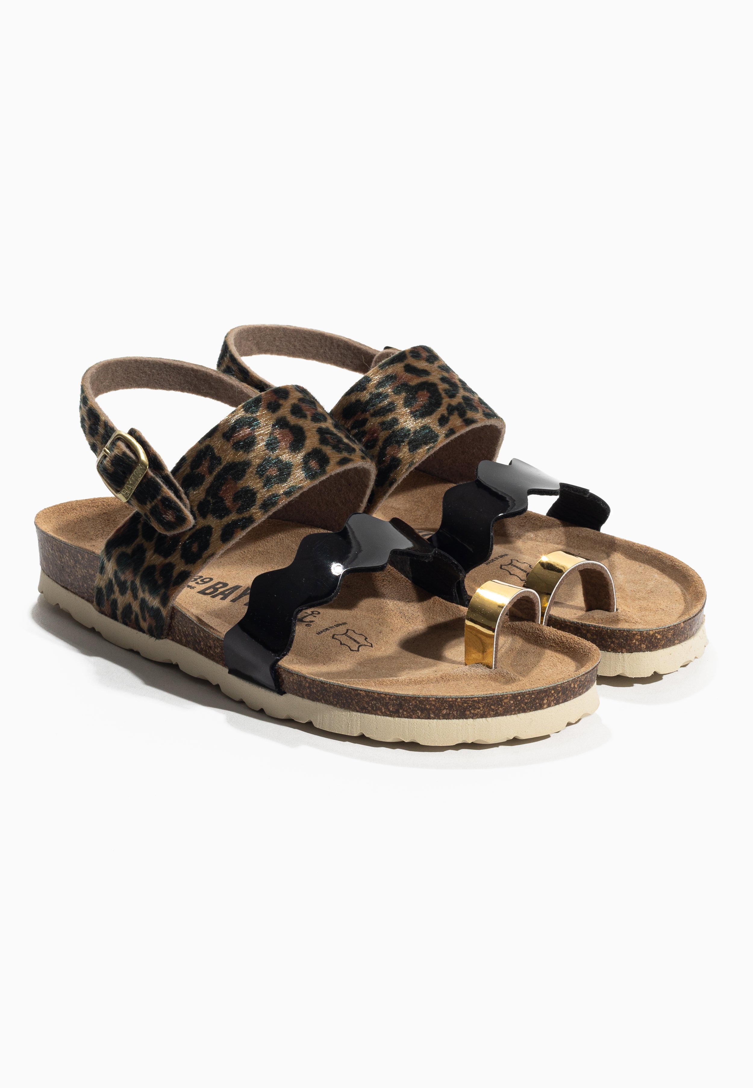 Majorelle Leopard and Black and Gold Multi-Strap Sandals