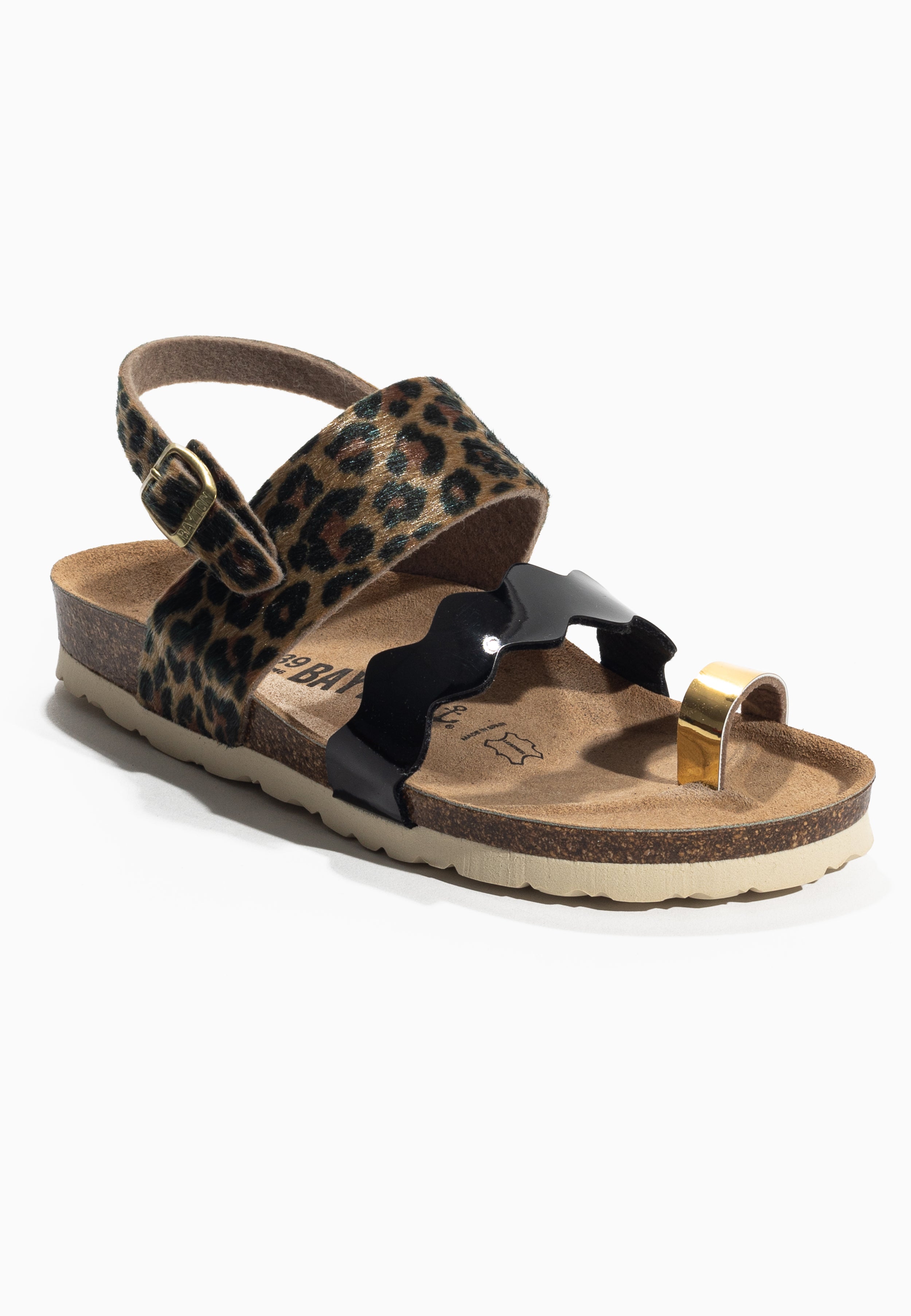 Majorelle Leopard and Black and Gold Multi-Strap Sandals