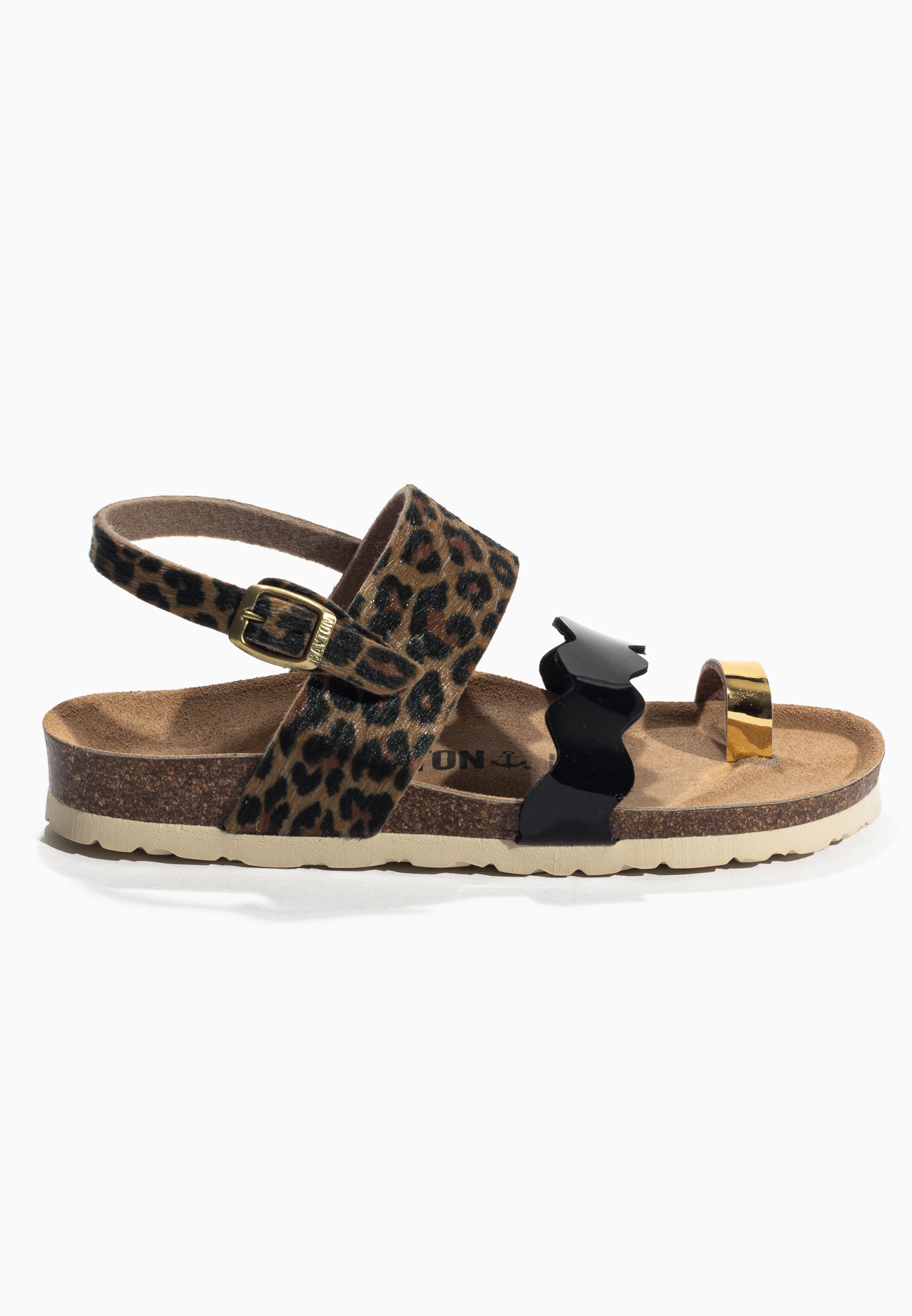 Majorelle Leopard and Black and Gold Multi-Strap Sandals