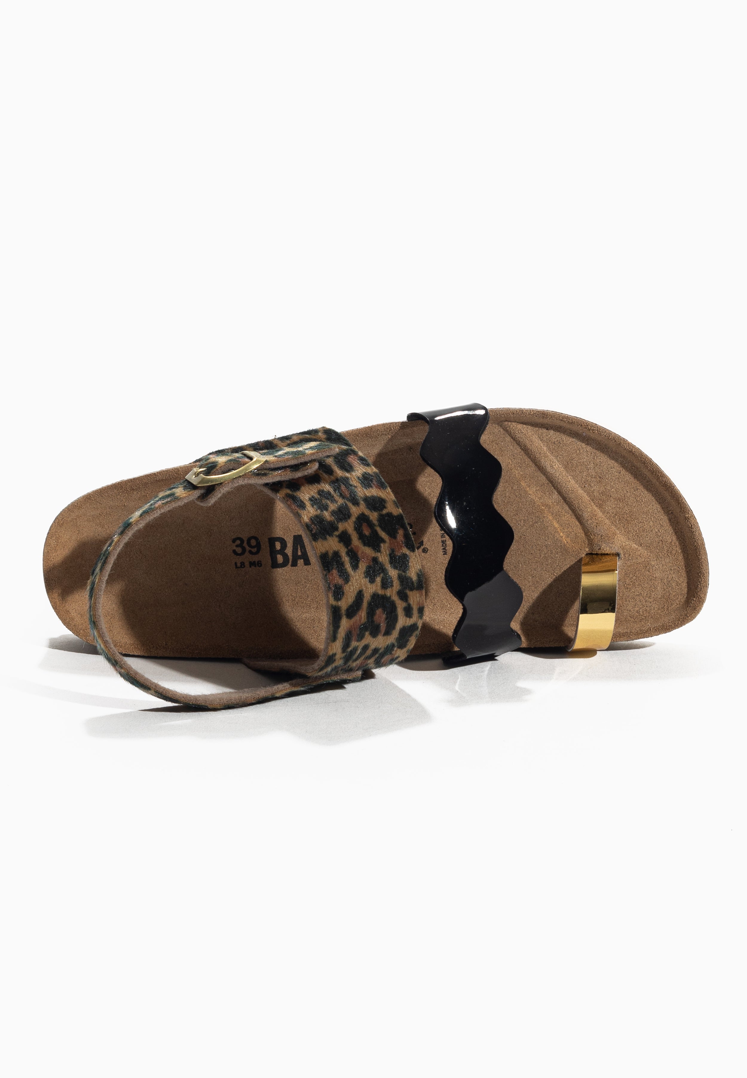 Majorelle Leopard and Black and Gold Multi-Strap Sandals