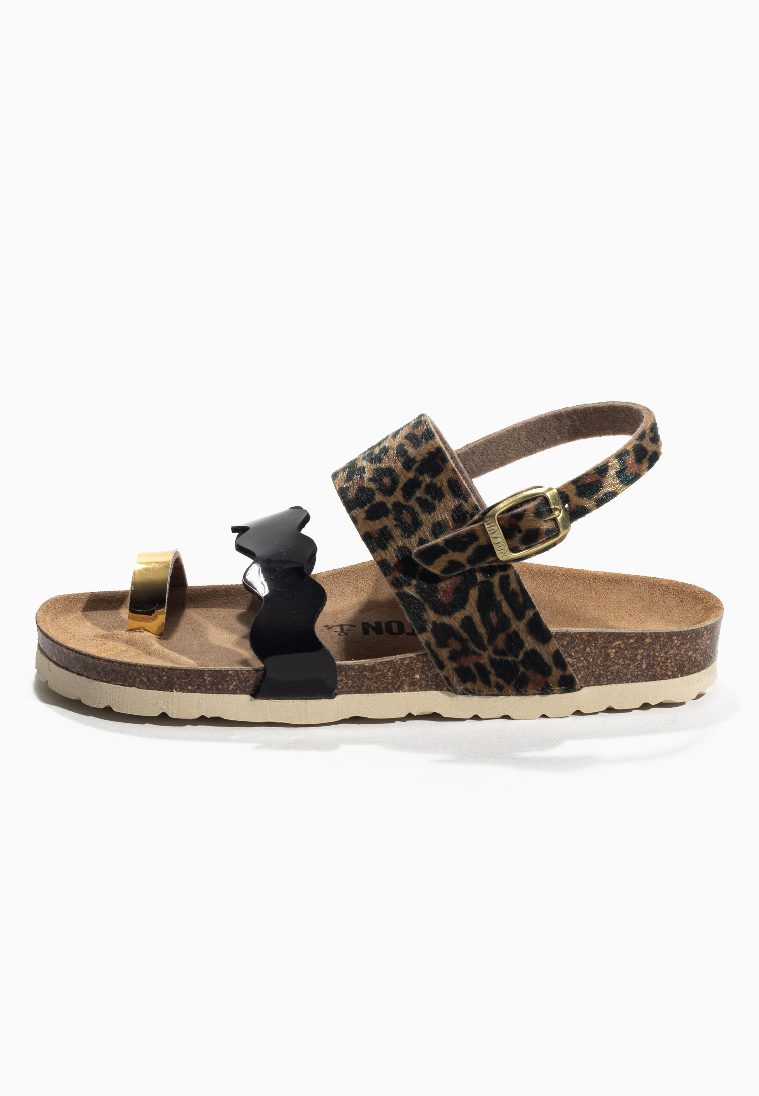 Majorelle Leopard and Black and Gold Multi-Strap Sandals