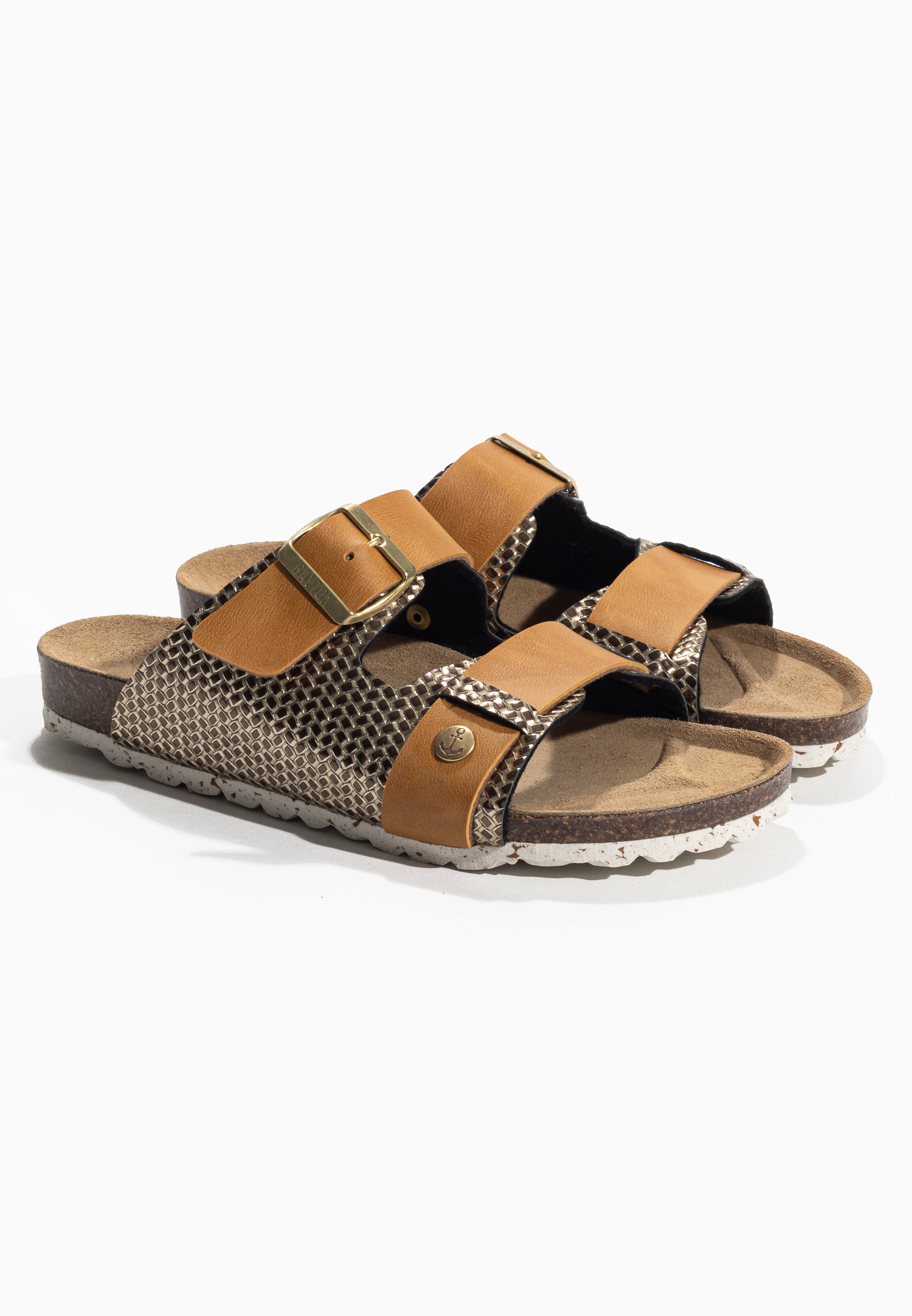 Narnia Camel and Gold Sandals 2 Straps