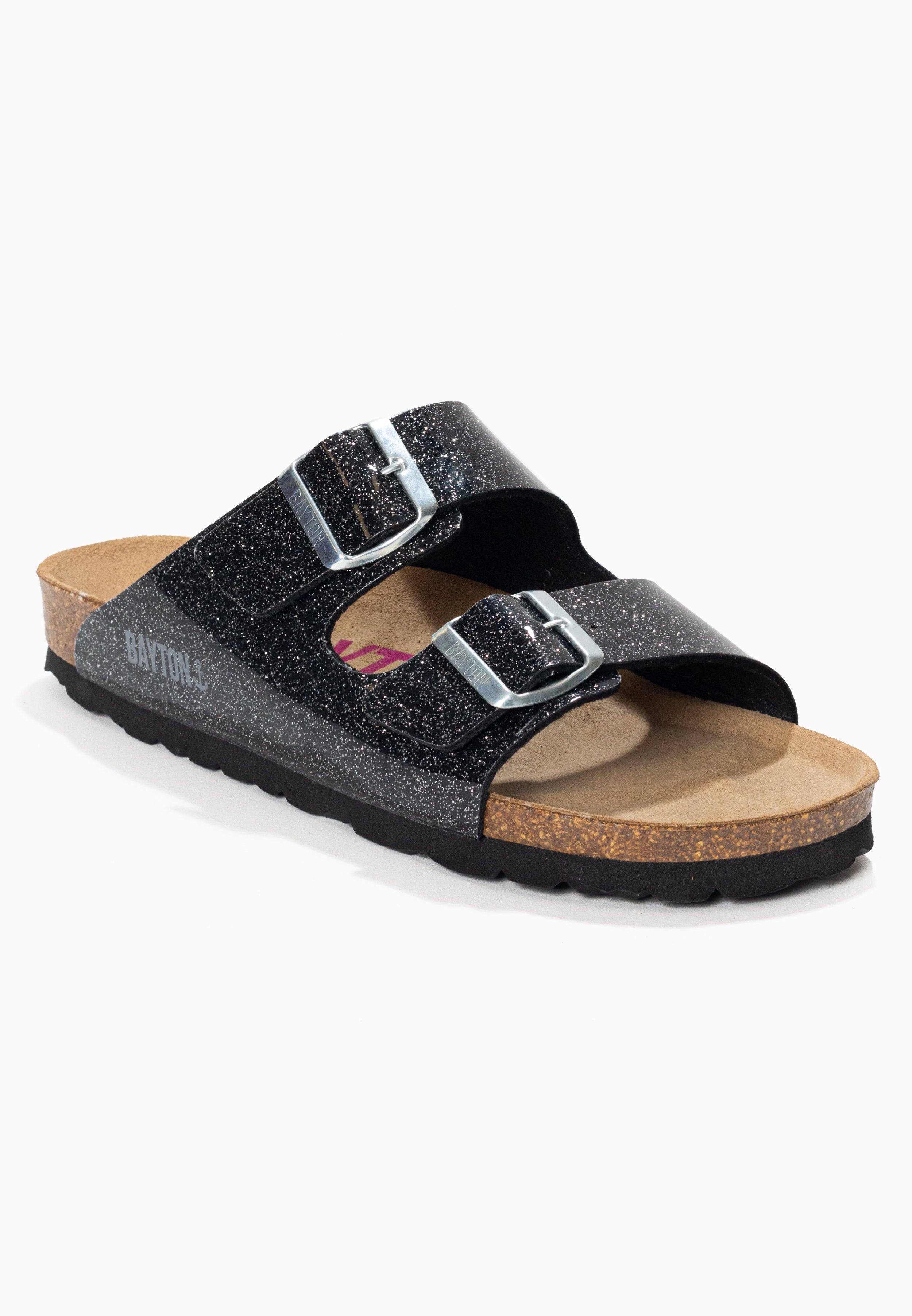 Atlas Black Vinyl Glitter 2 Strap Sandals