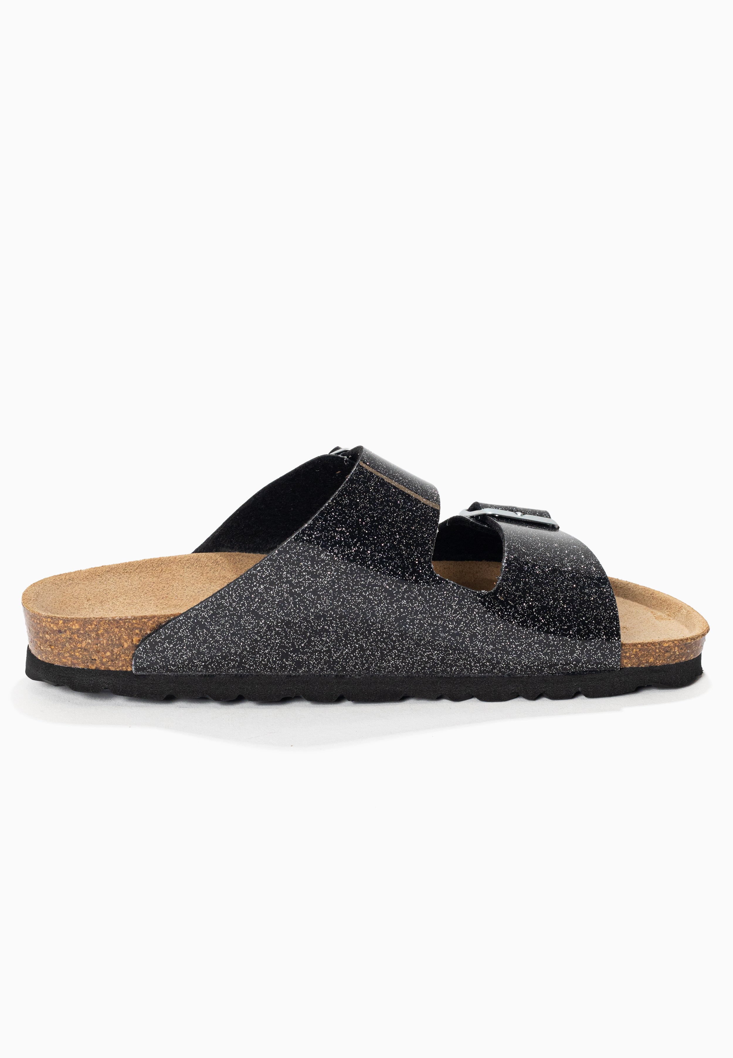 Sandalias Atlas Black de vinilo con purpurina