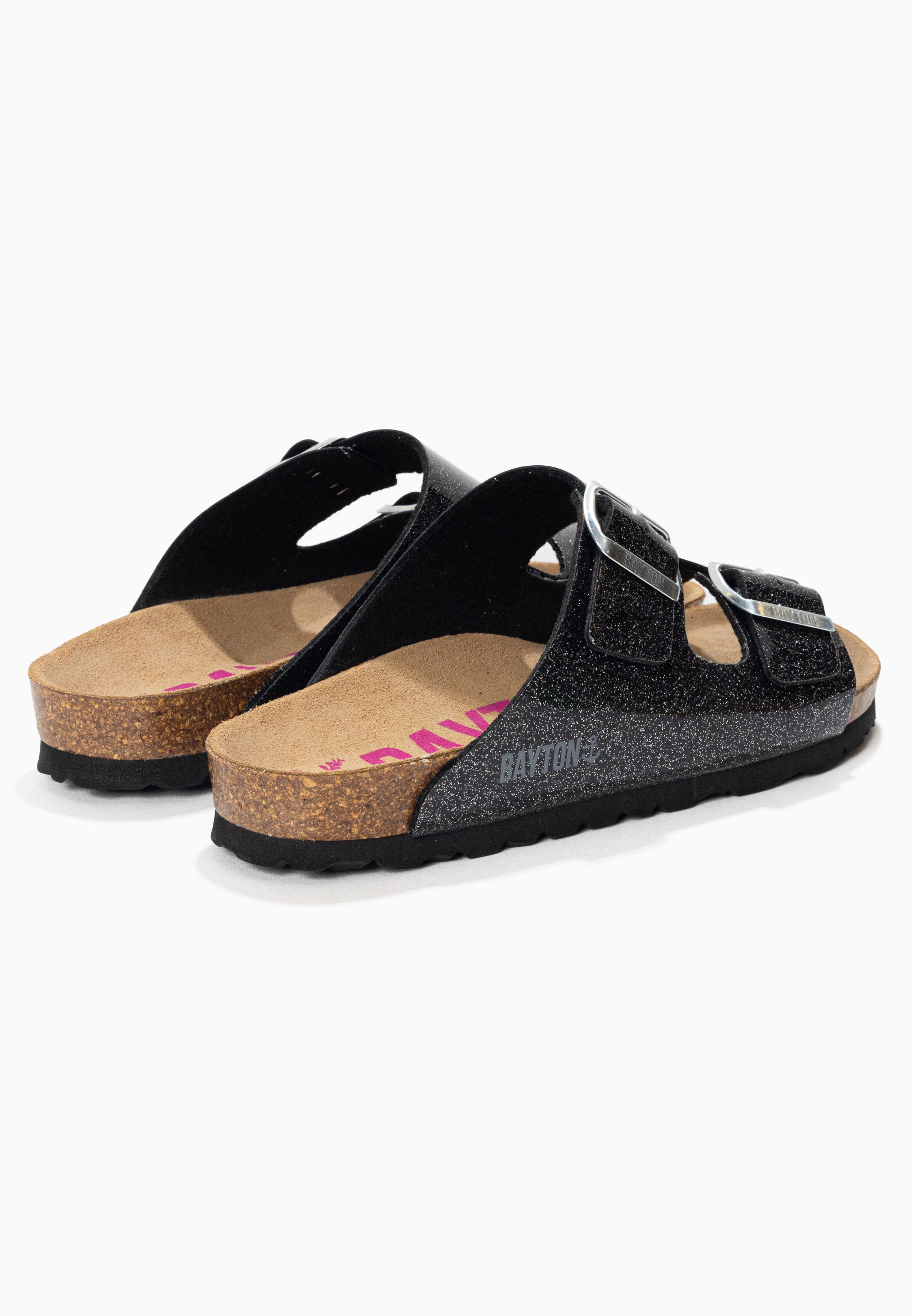 Sandalias Atlas Black de vinilo con purpurina