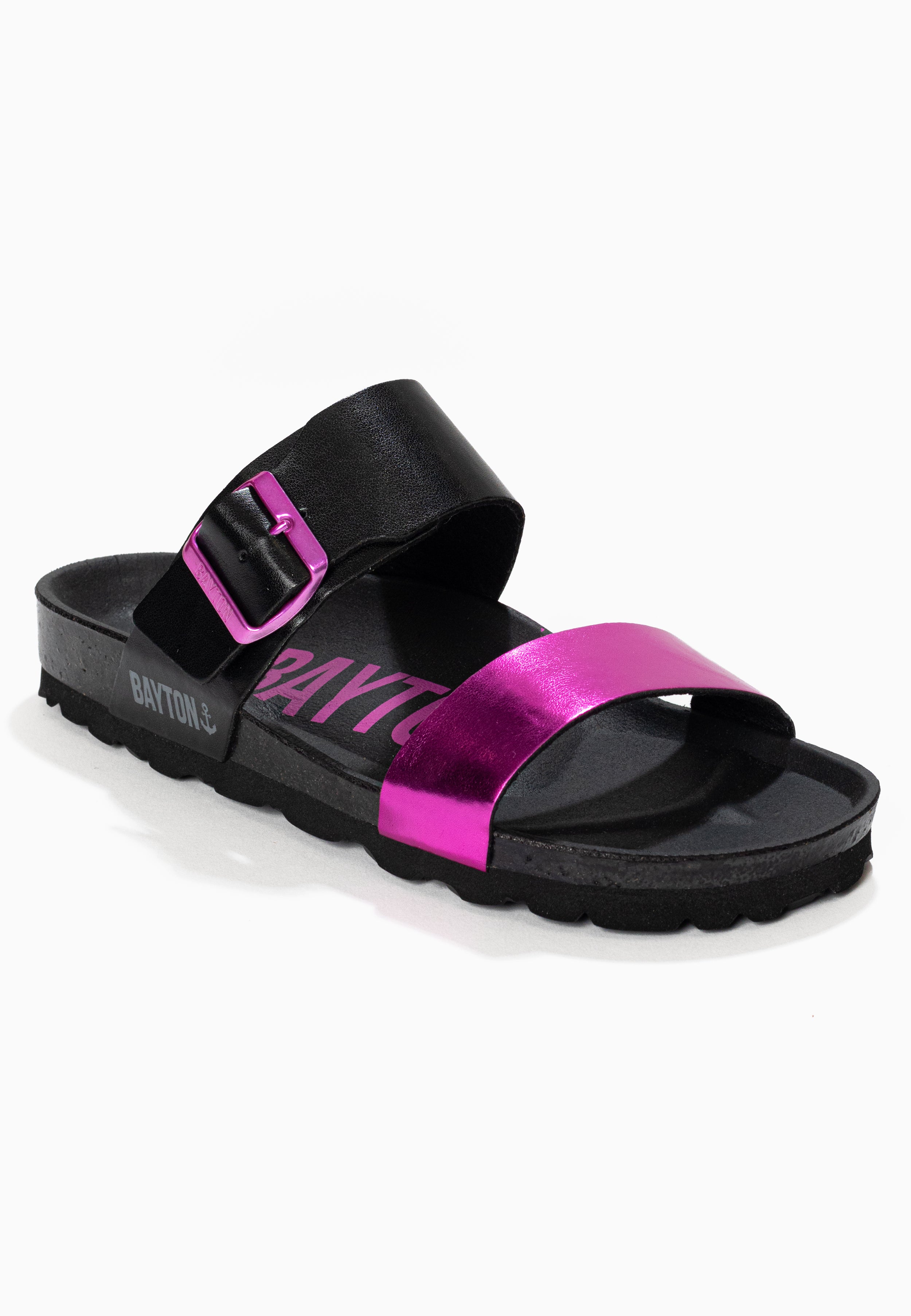 Sandales 2 Brides Valence Noir et Fuschia