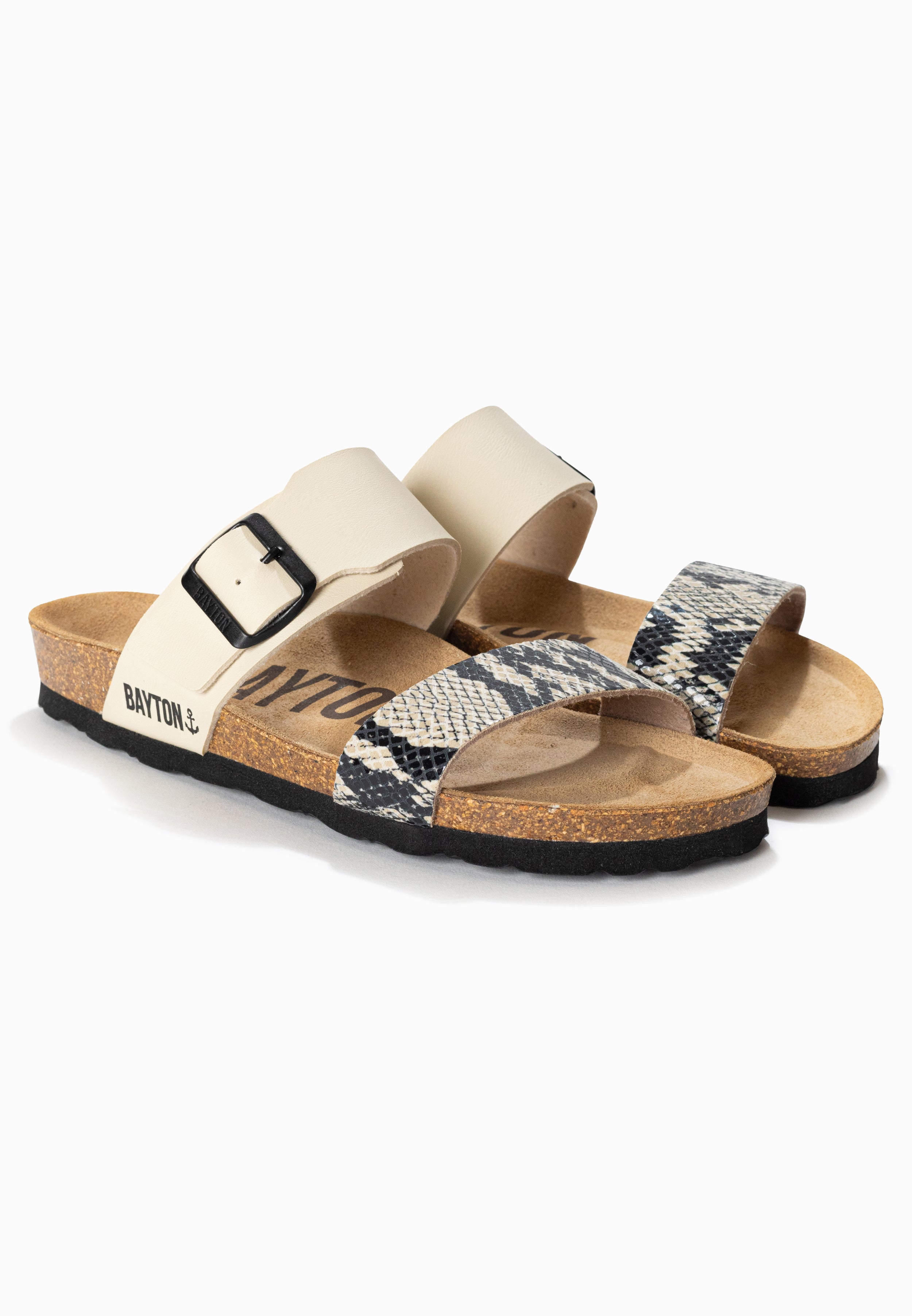 Valencia Beige and Python 2-Strap Sandals