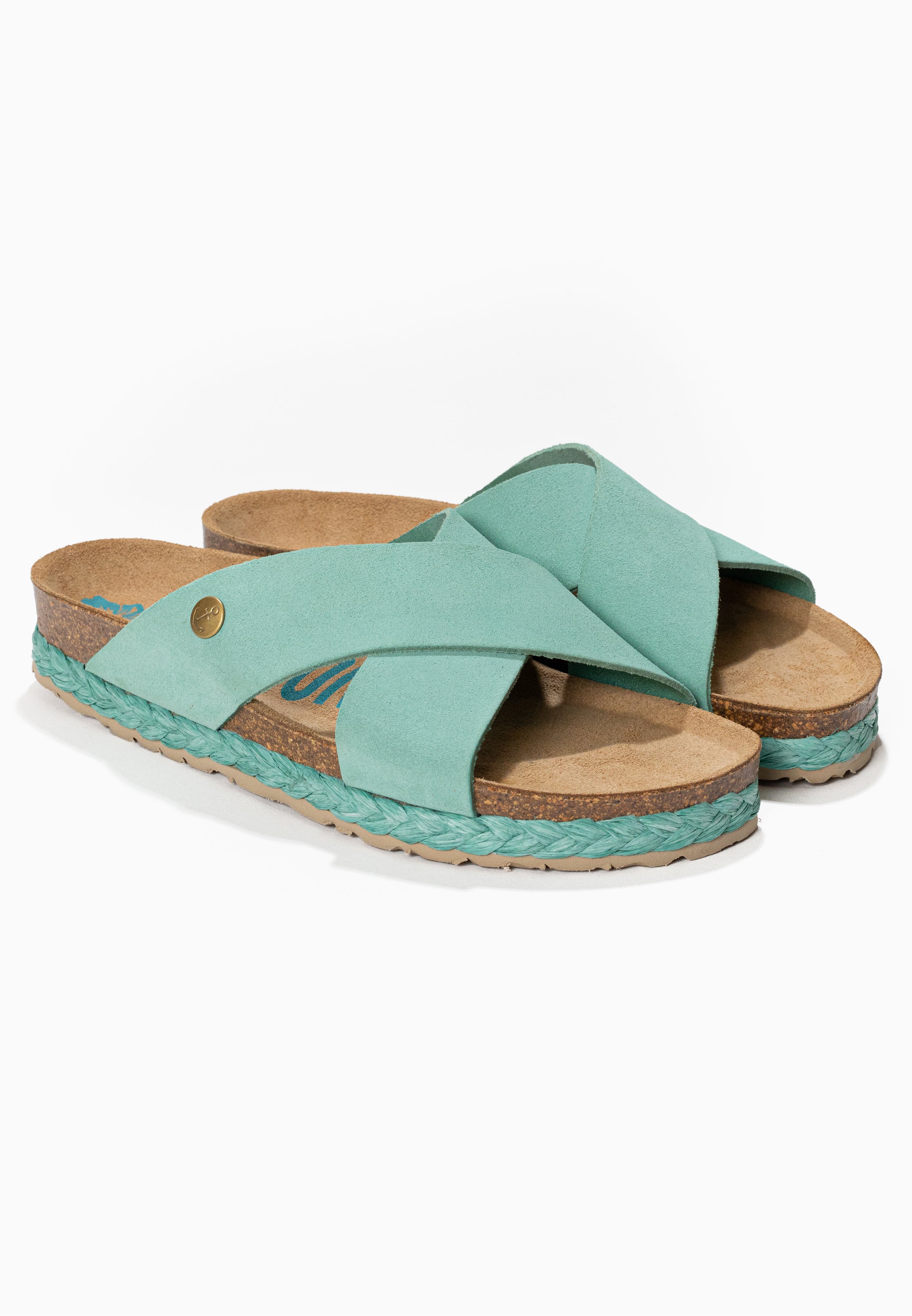 Burgos Turquoise Suede Leather 2 Strap Sandals